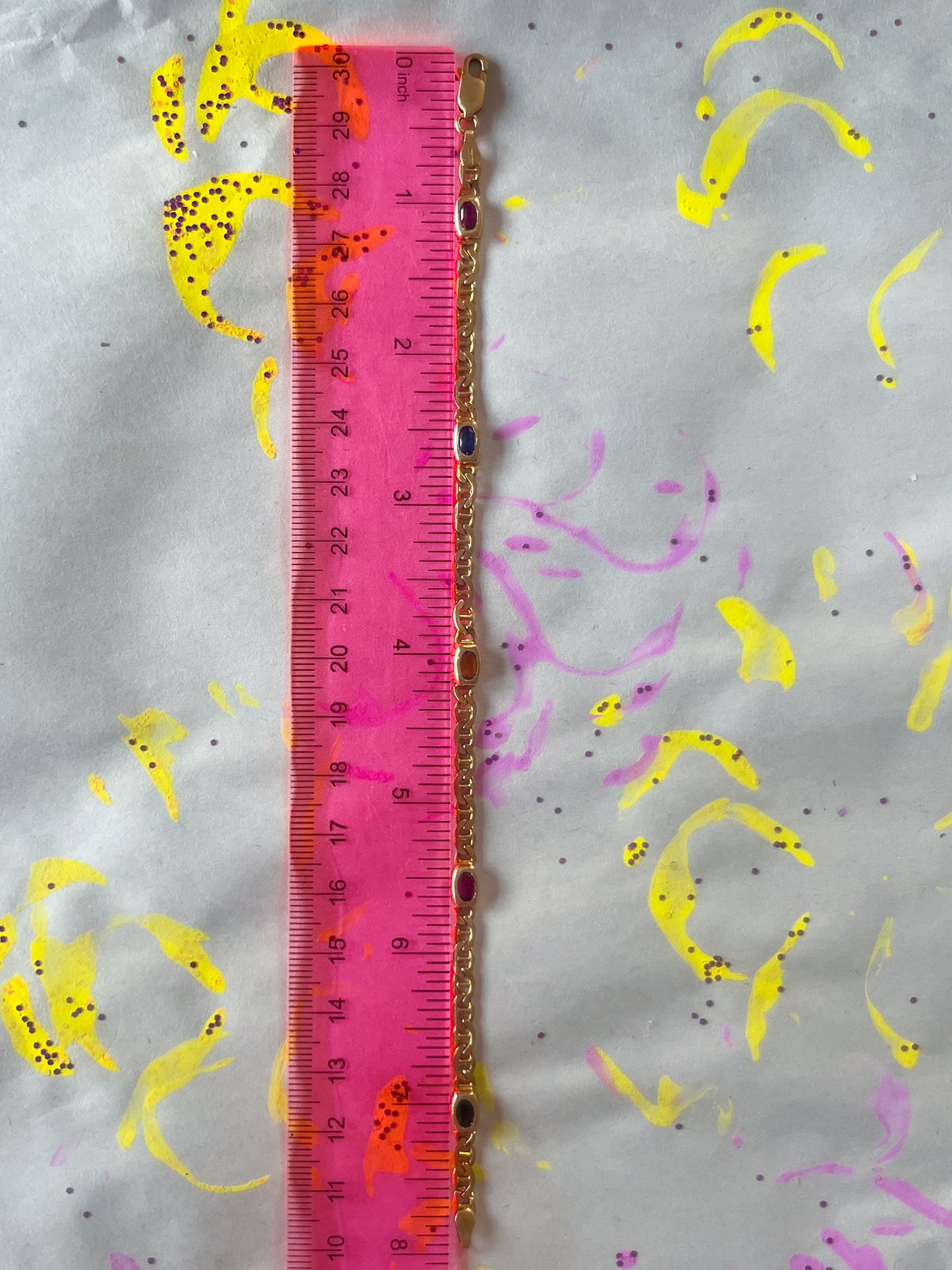 Vintage Multi Gemstone (Synthetic) 14k Yellow Gold Mariner Chain 8 Inch Bracelet