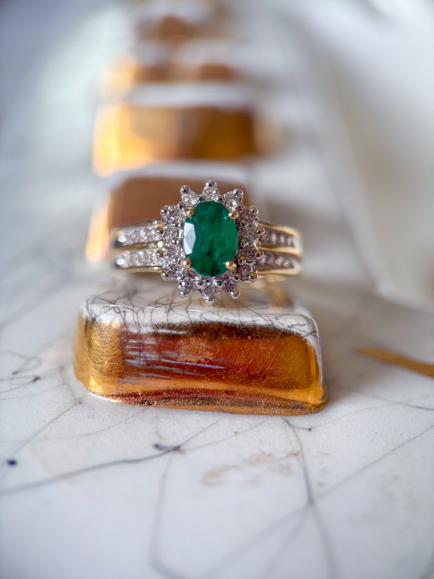 Vintage Natural Emerald and Natural Diamond 14k Yellow Gold Ring