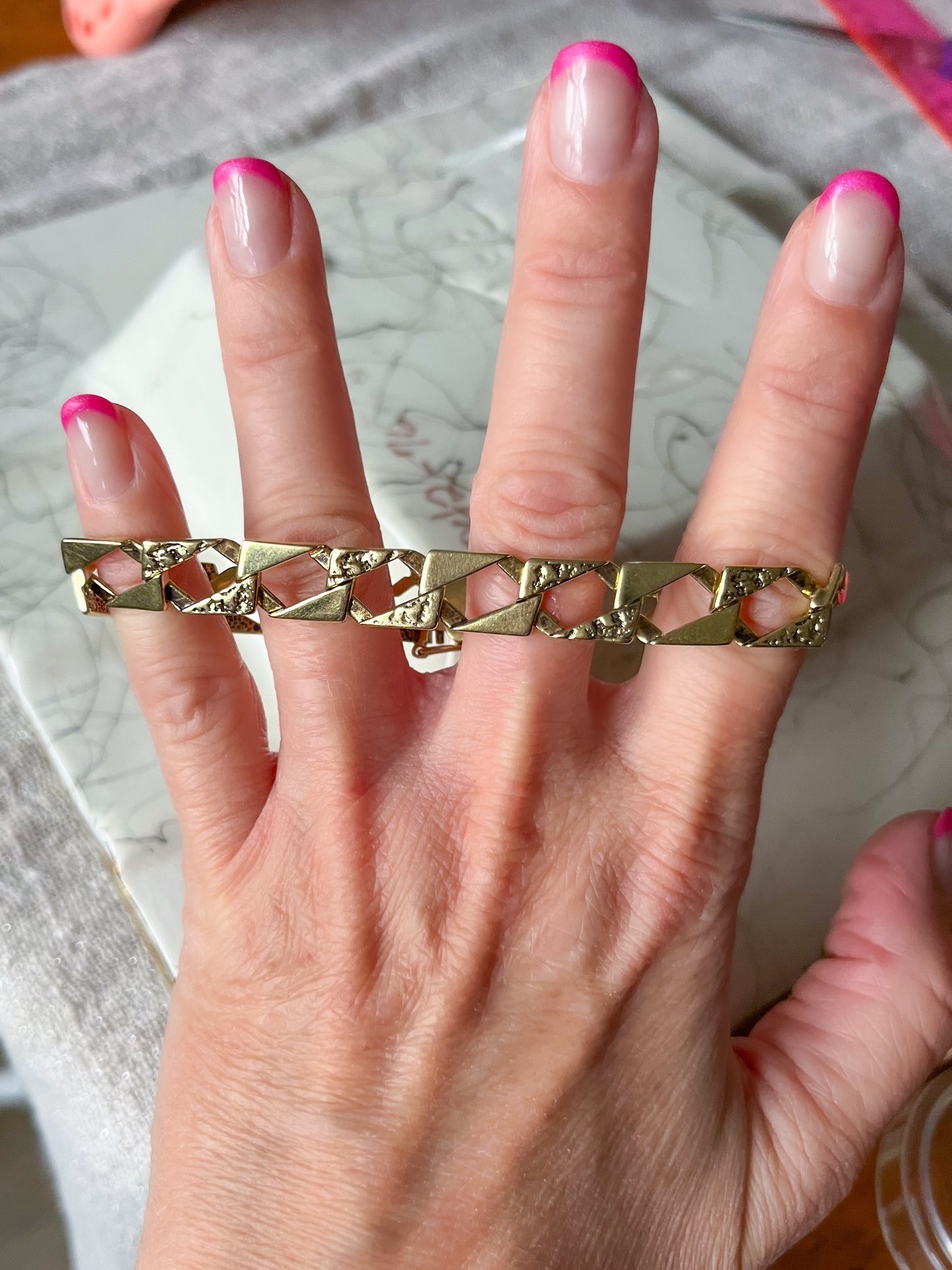 Vintage Nugget Curb Link 14k Yellow Gold 8 Inch Bracelet
