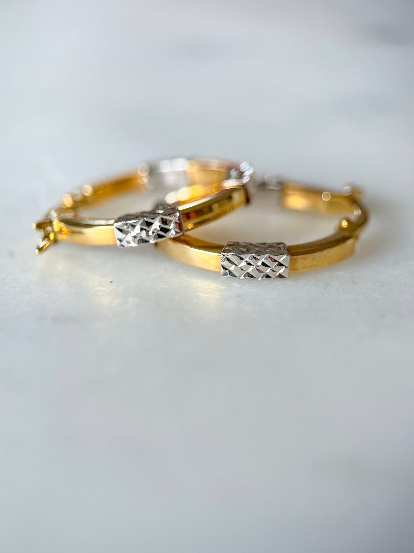 Vintage Two Toned 14k Yellow and White Gold Hoop Earrings