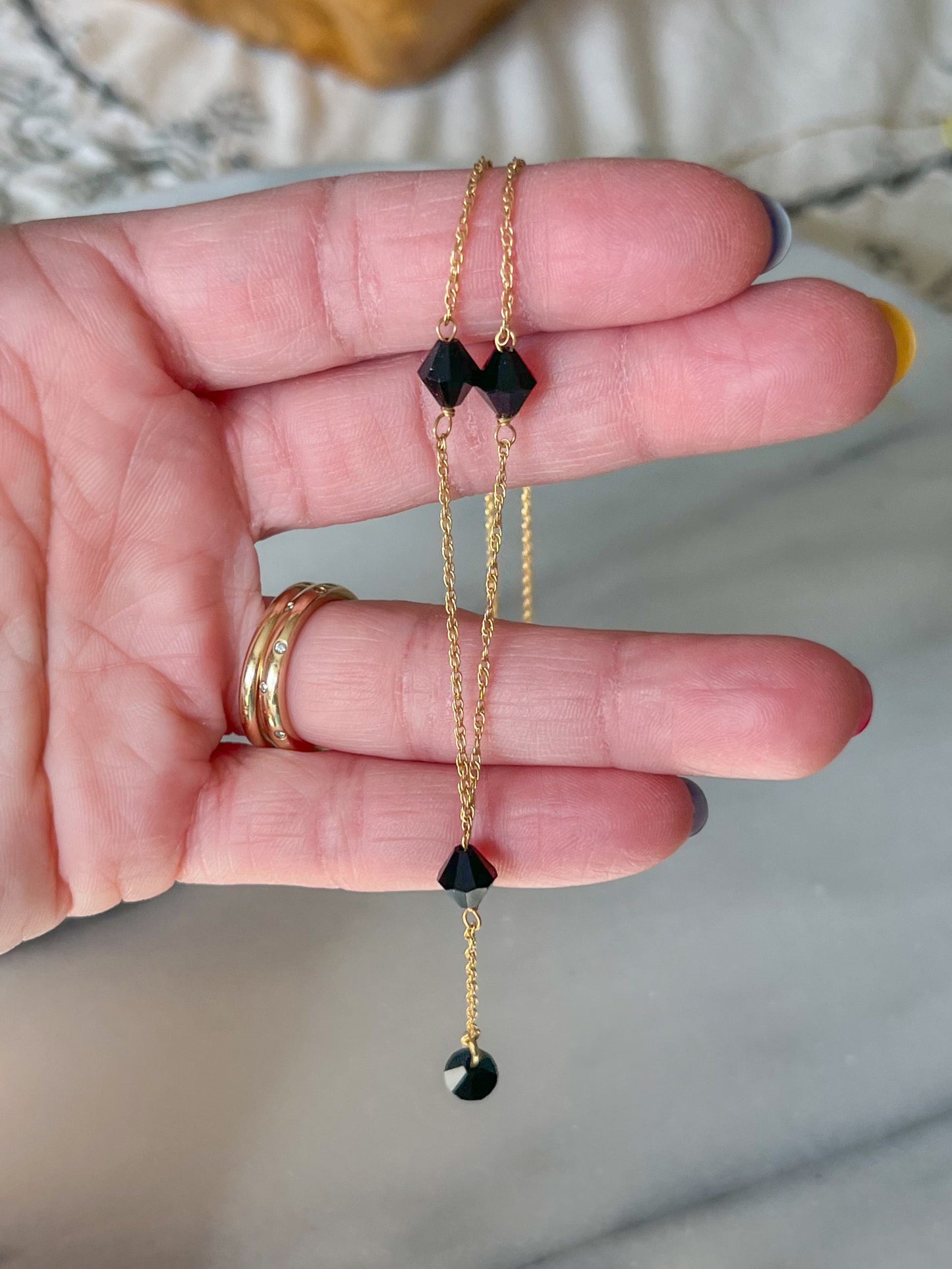Vintage Onyx Chain 14k Yellow Gold 16 Inch Necklace