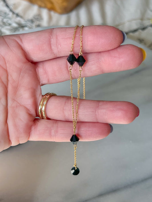 Vintage Onyx Chain 14k Yellow Gold 16 Inch Necklace