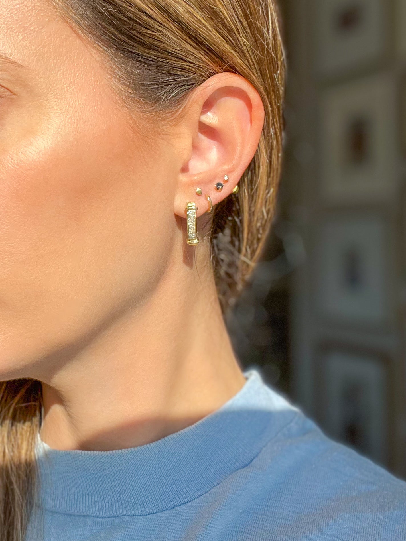 Natural Princess Cut Diamonds 14k Yellow Gold Hoop Earrings