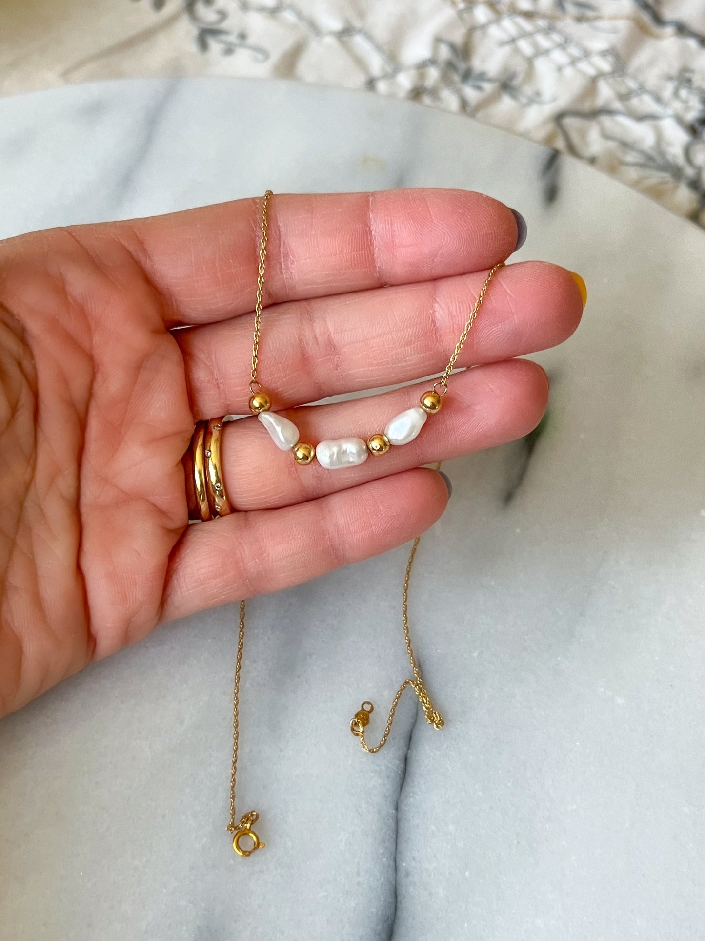 Vintage Chain with Pearl Accent 14k Yellow Gold 16 Inch Necklace