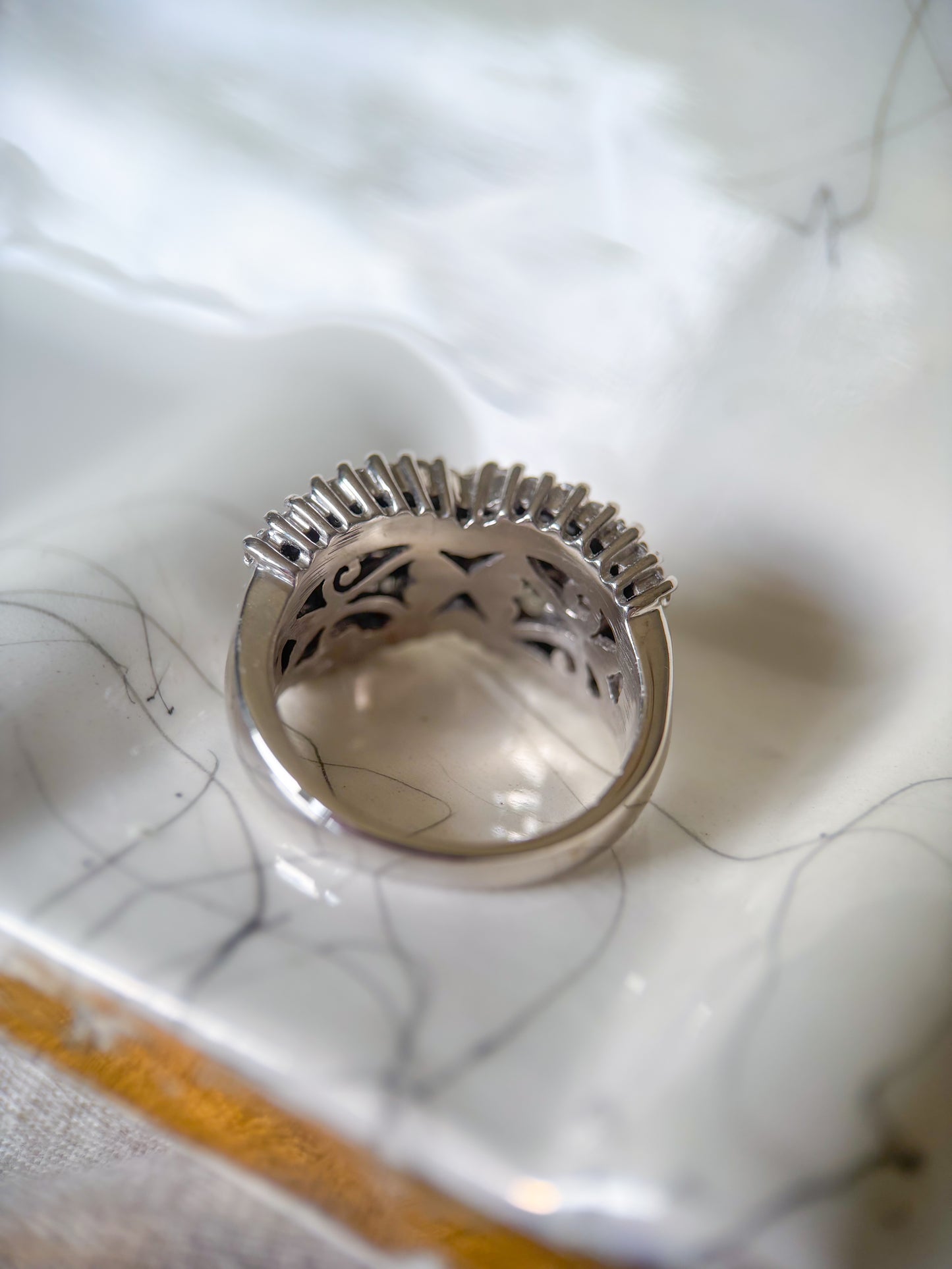 Vintage Natural Diamond Cross 14k White Gold Ring