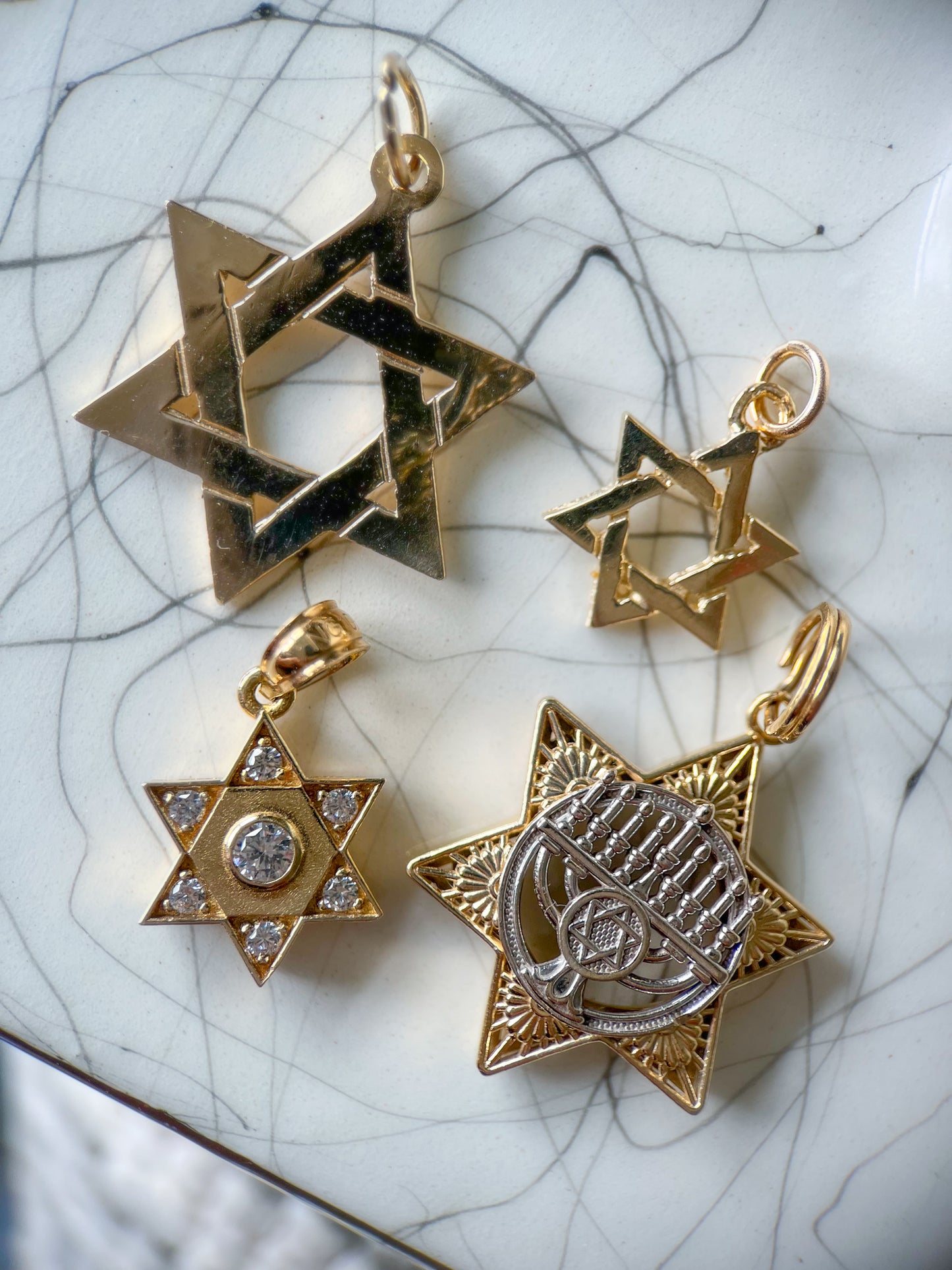 Vintage 14k Yellow Gold Judaica Star of David Charms - Two Sizes