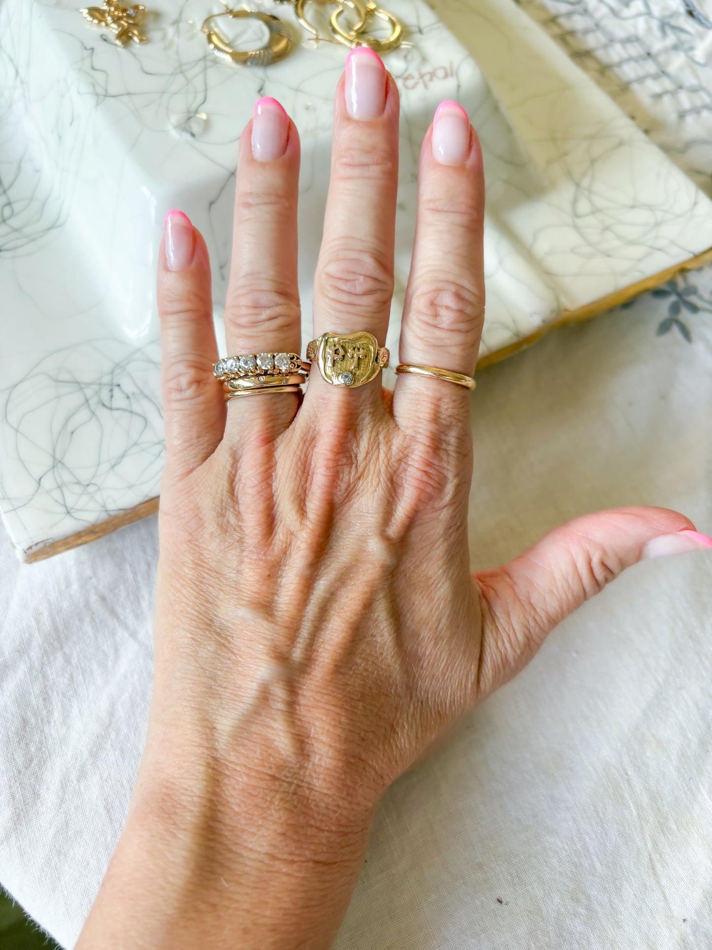 Vintage CZ Half Band 14k Yellow Gold Ring
