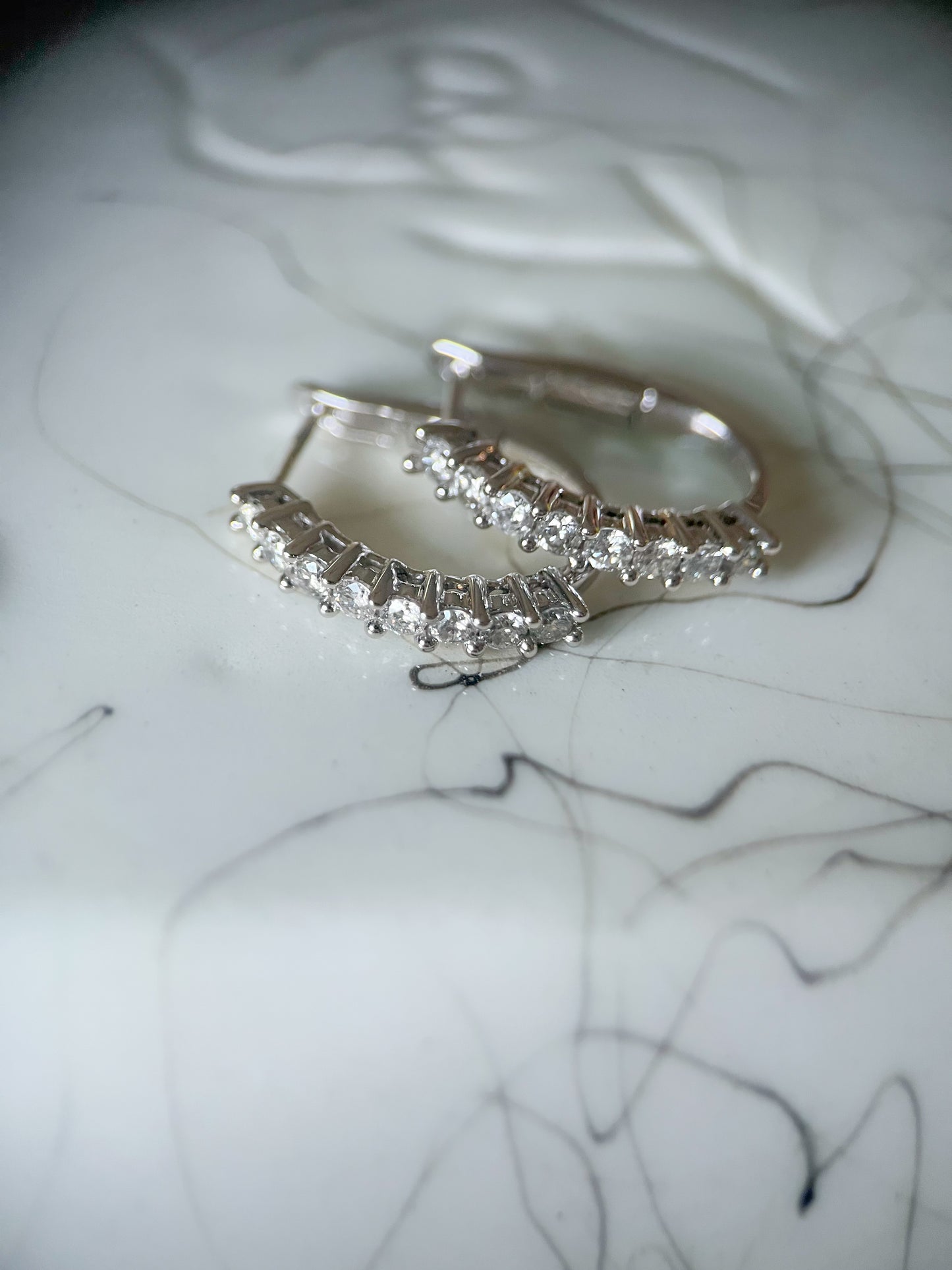 Natural Diamond 14k White Gold Half Hoop Earrings