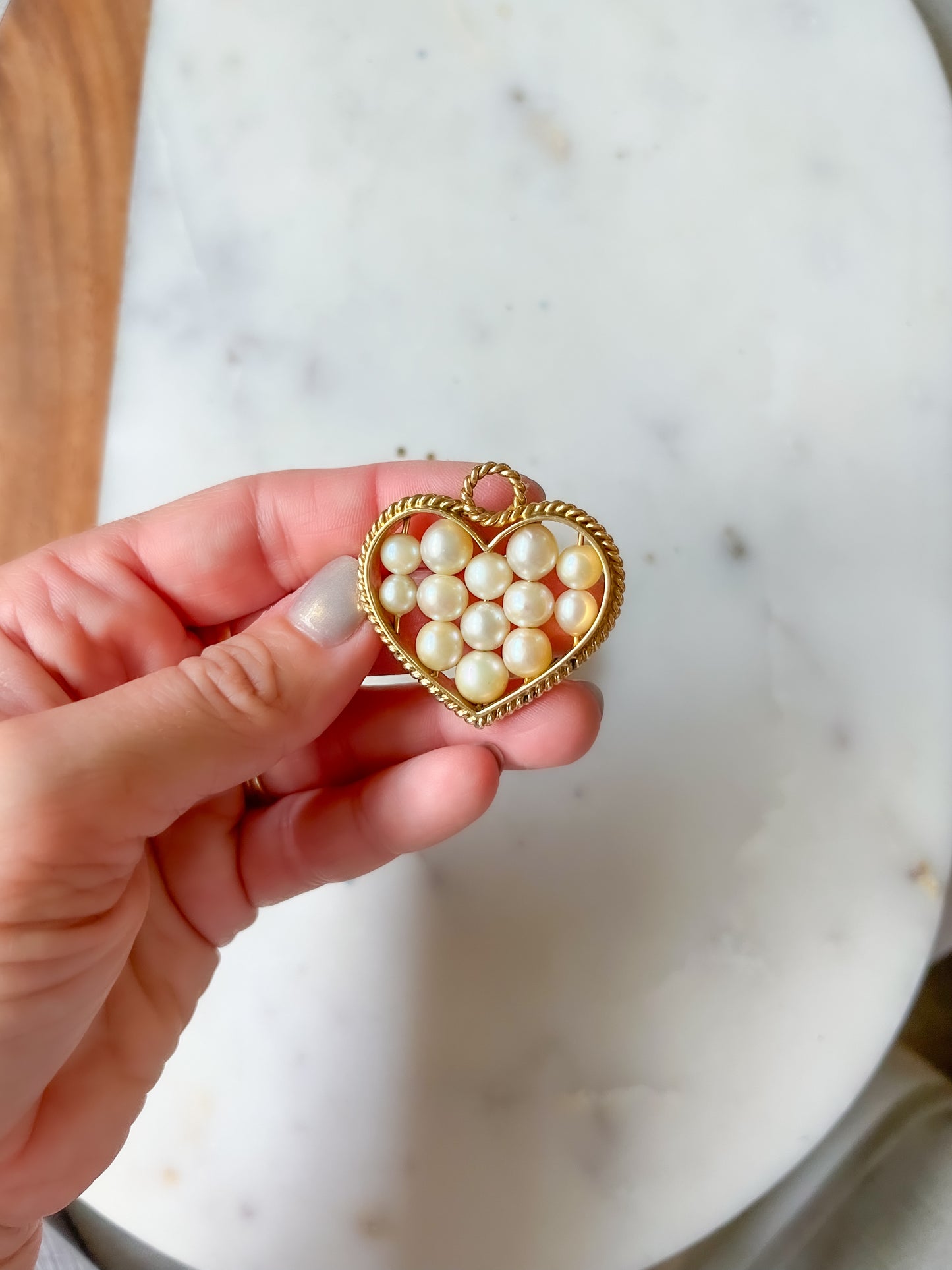 Vintage Large Open Heart with Pearls 14k Yellow Gold Charm