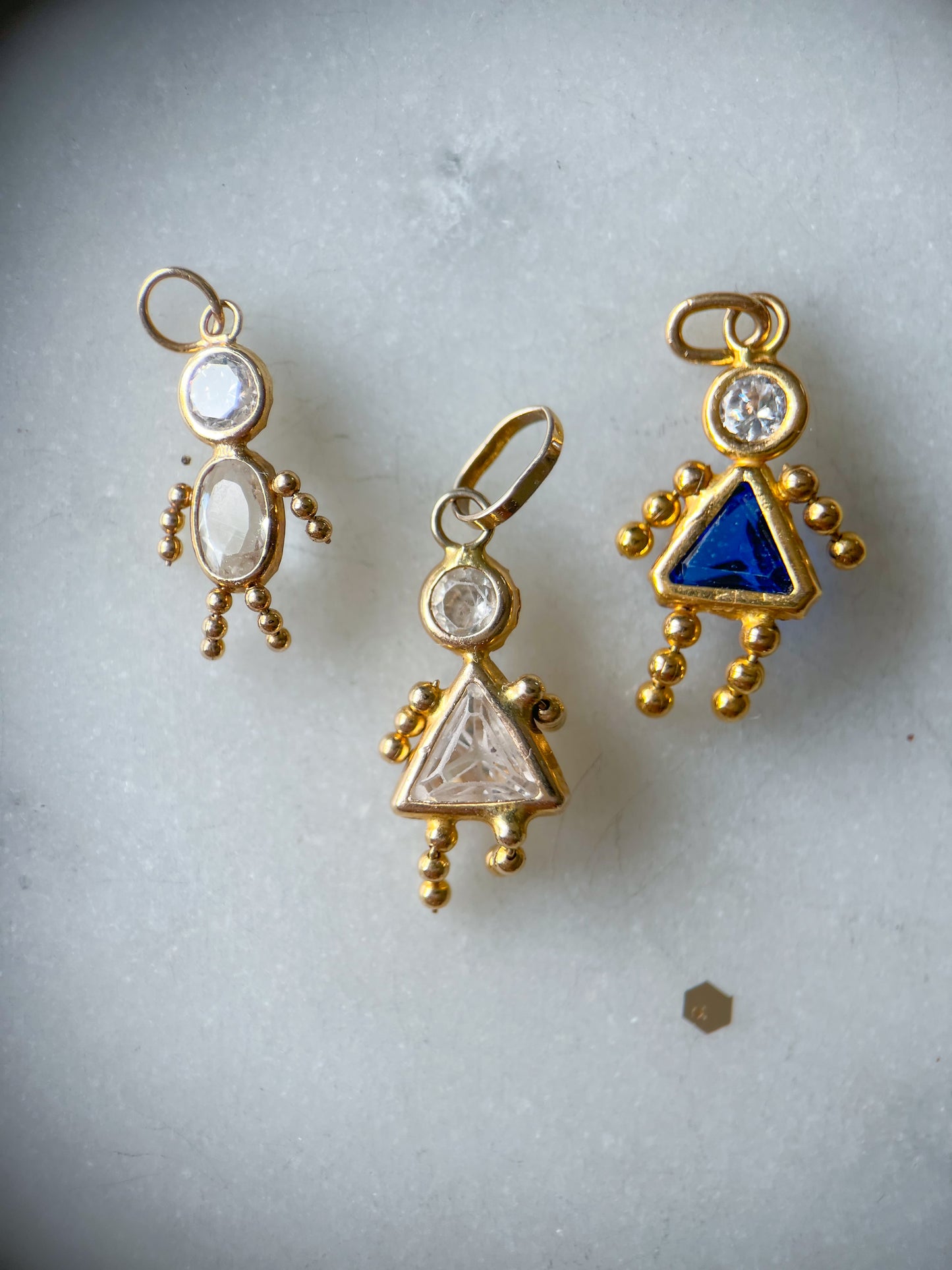 Vintage Blue Girl Birthstone 14k Yellow Gold Charm