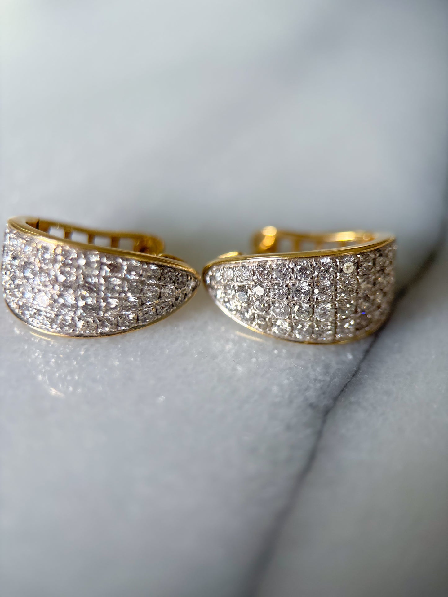 Natural Diamond Oval Hoop 14k Yellow Gold Earrings