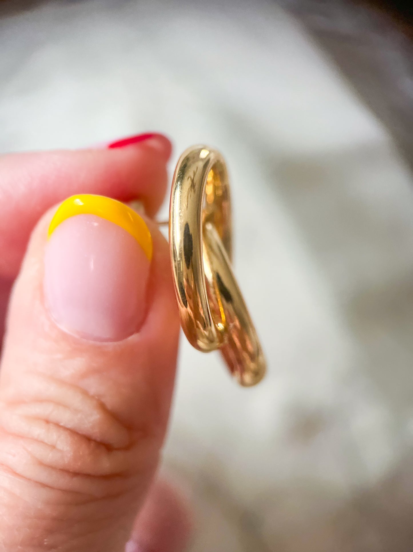 Vintage Double Ring Hoop 14k Yellow Gold Earrings