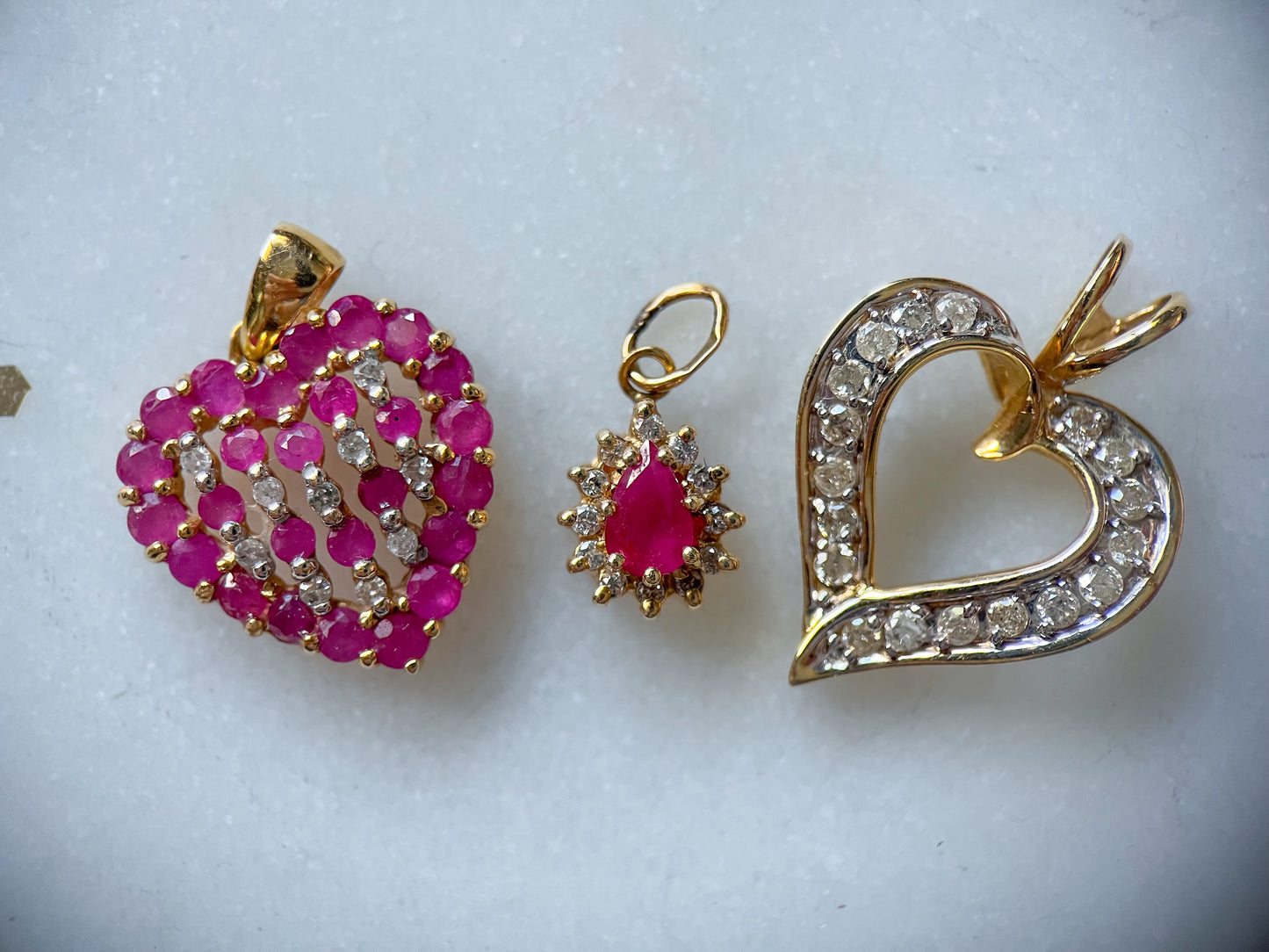 Vintage Natural Diamond and Natural Ruby Pear Shaped 14k Yellow Gold Charm