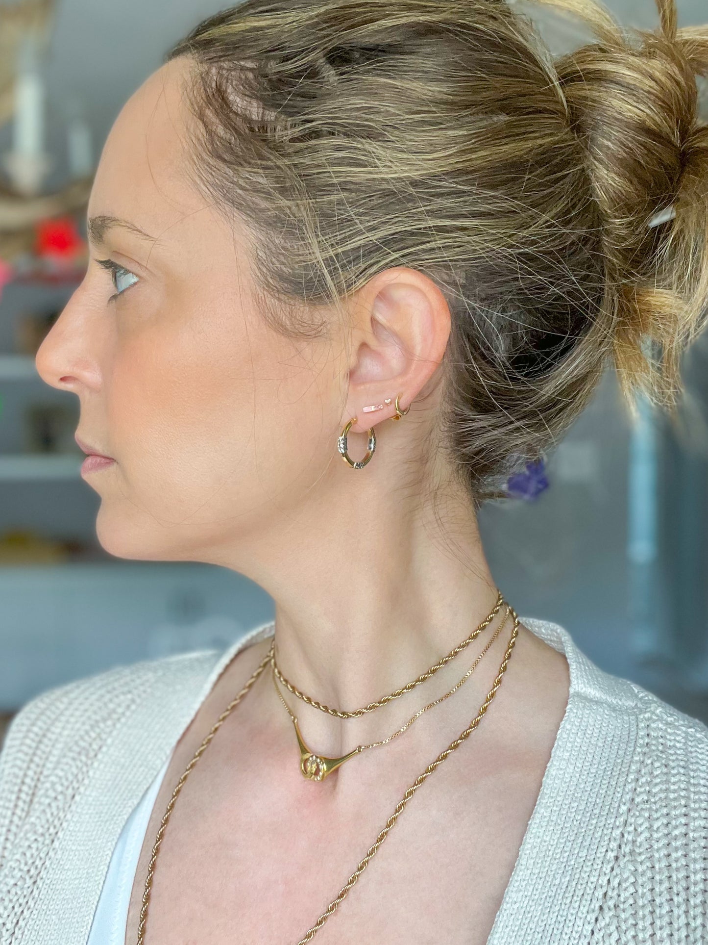Vintage Two Toned 14k Yellow and White Gold Hoop Earrings
