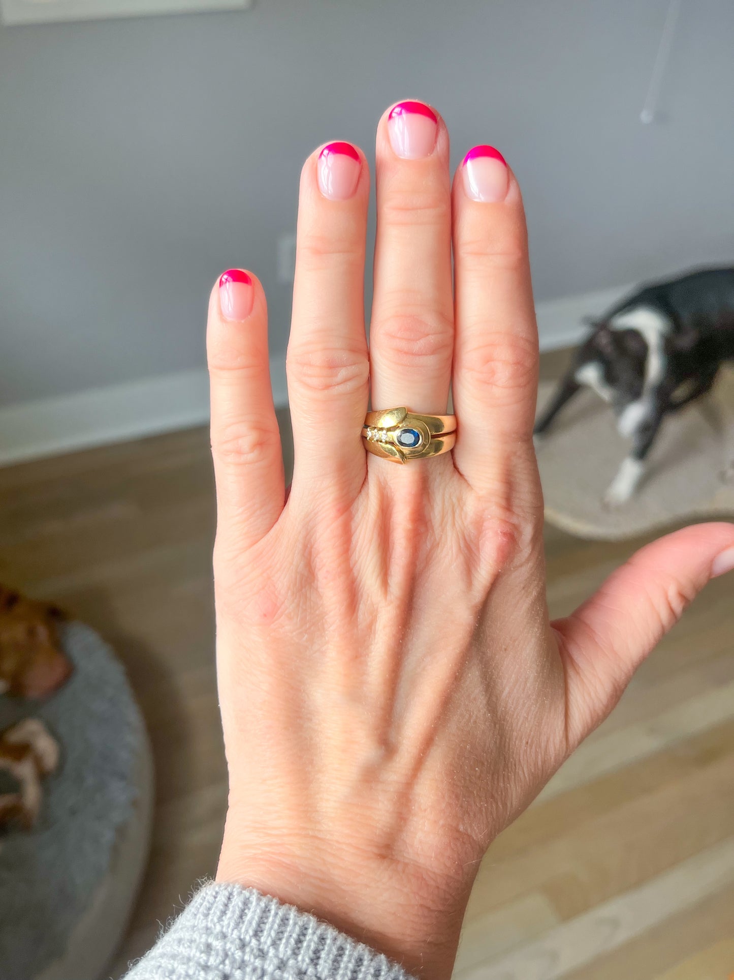 Vintage 14k Yellow Gold Natural Sapphire and Natural Diamond Ring, circa 1990s