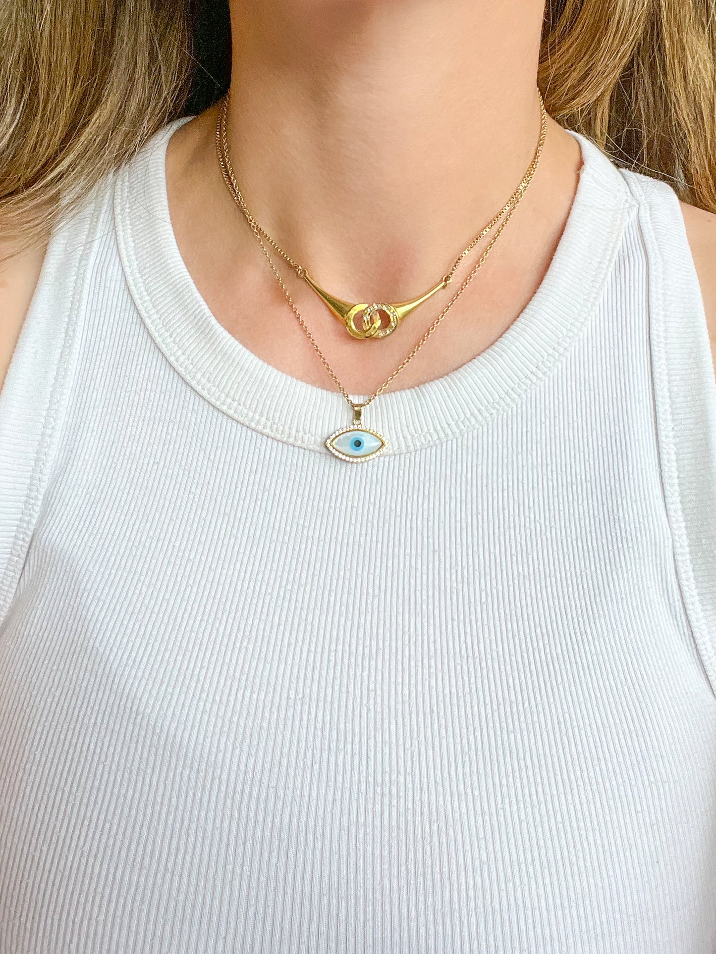Mother of Pearl Evil Eye 10k Yellow Gold Charm