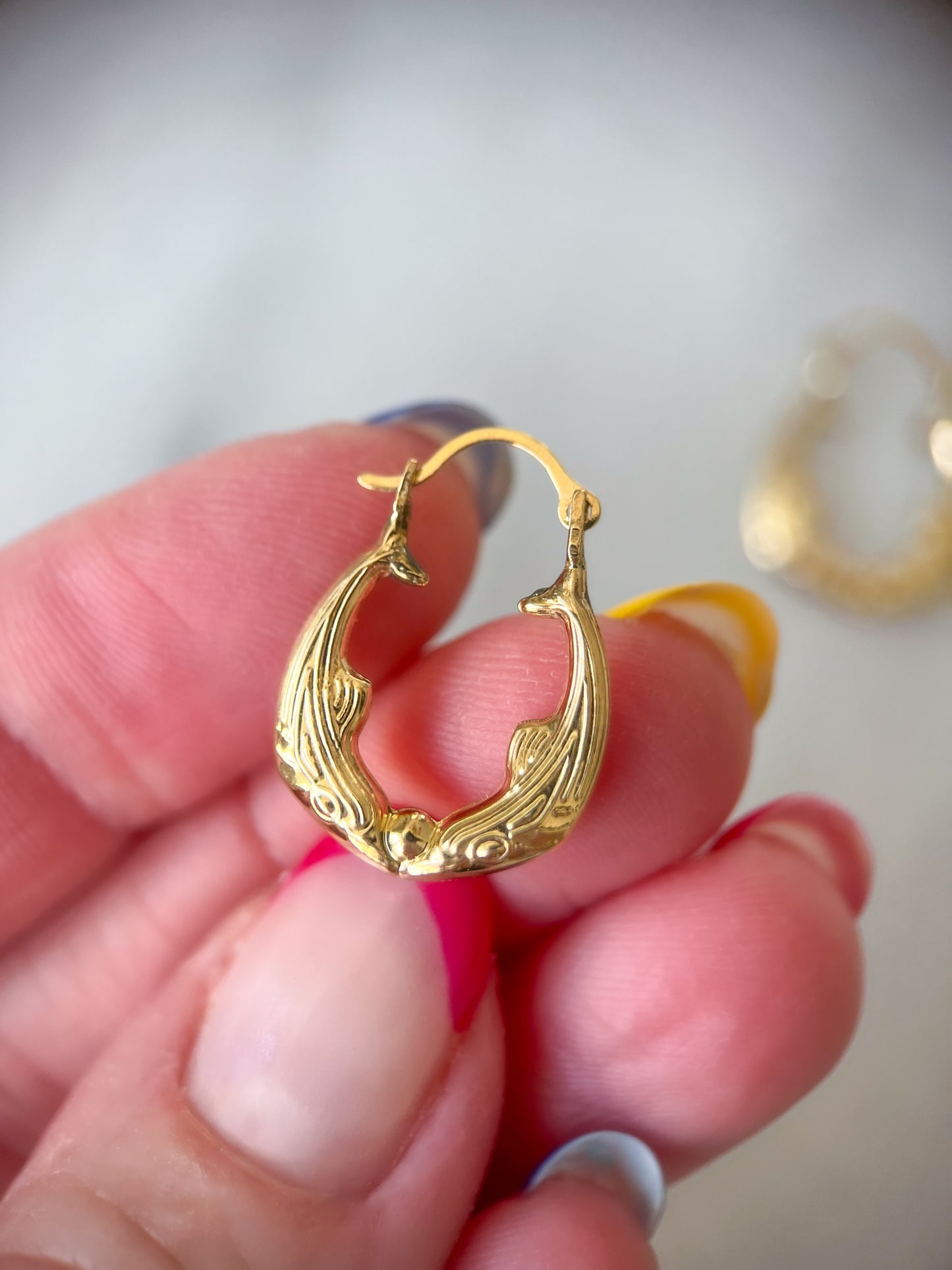 Vintage Whale 10k Yellow Gold Hoop Earrings