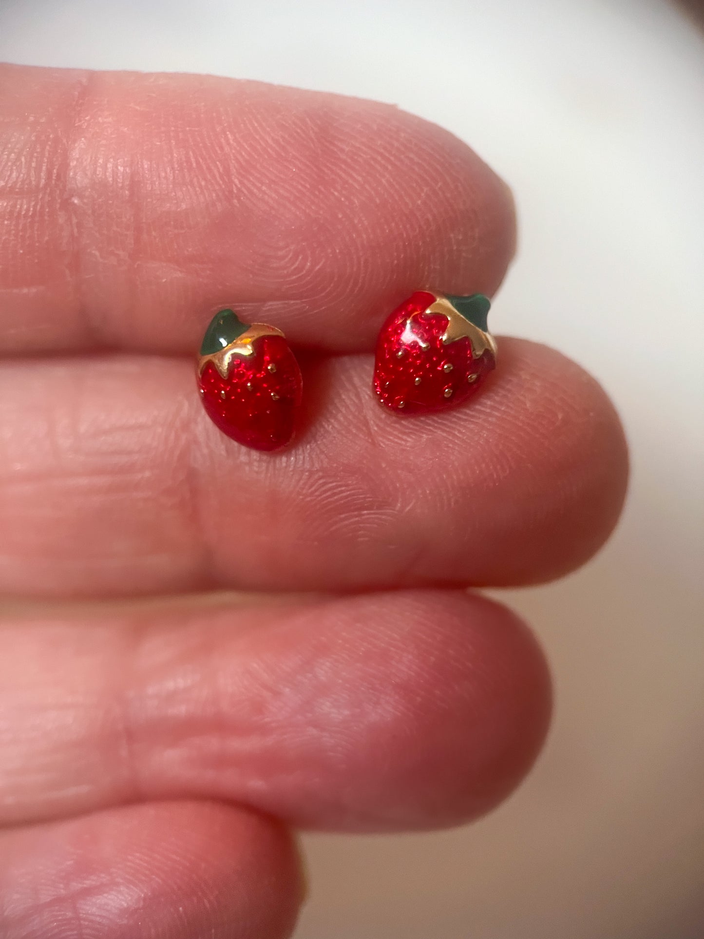 Mini 14k Yellow Gold Enamel Strawberry Stud Earrings