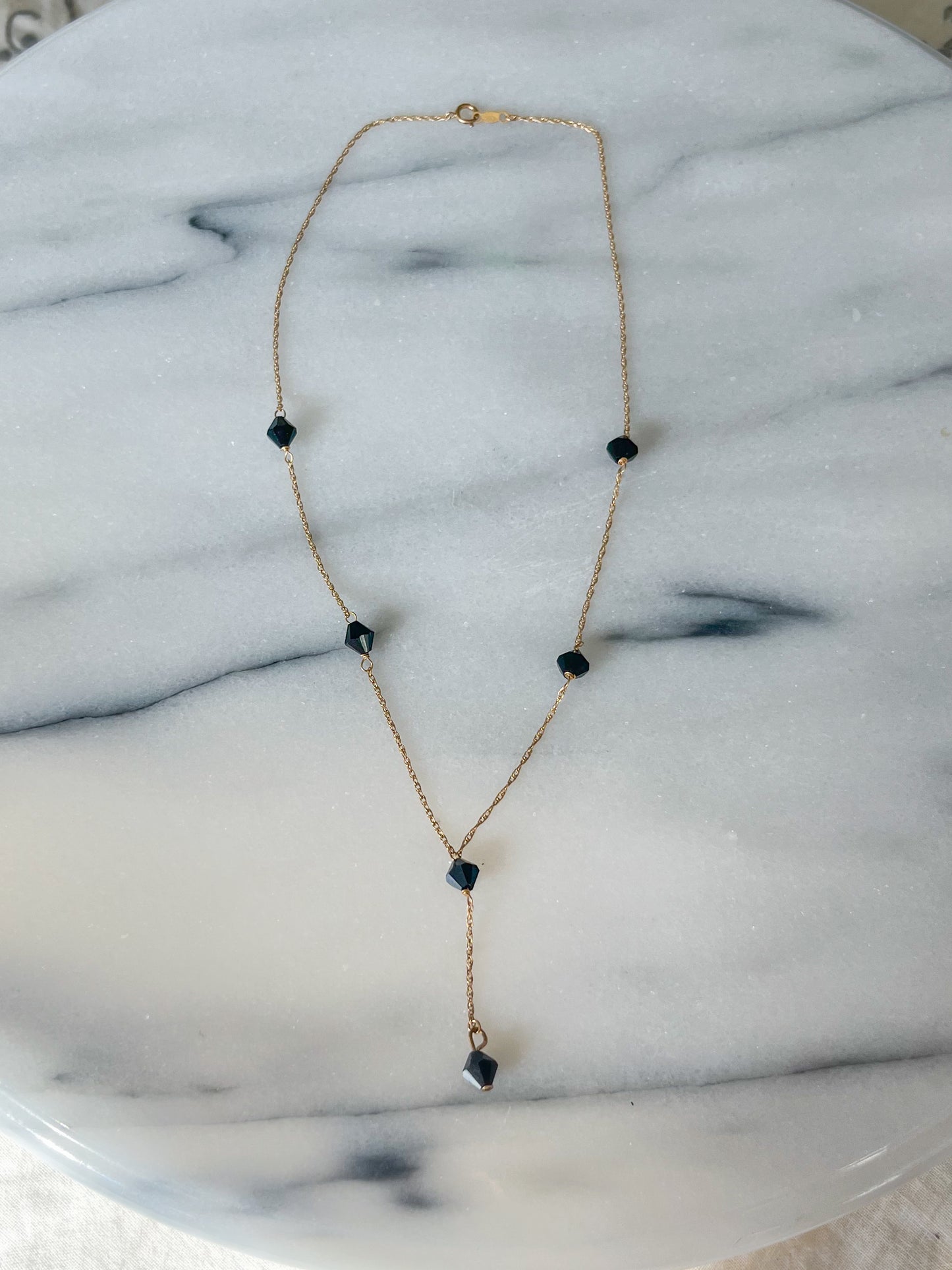 Vintage Onyx Chain 14k Yellow Gold 16 Inch Necklace
