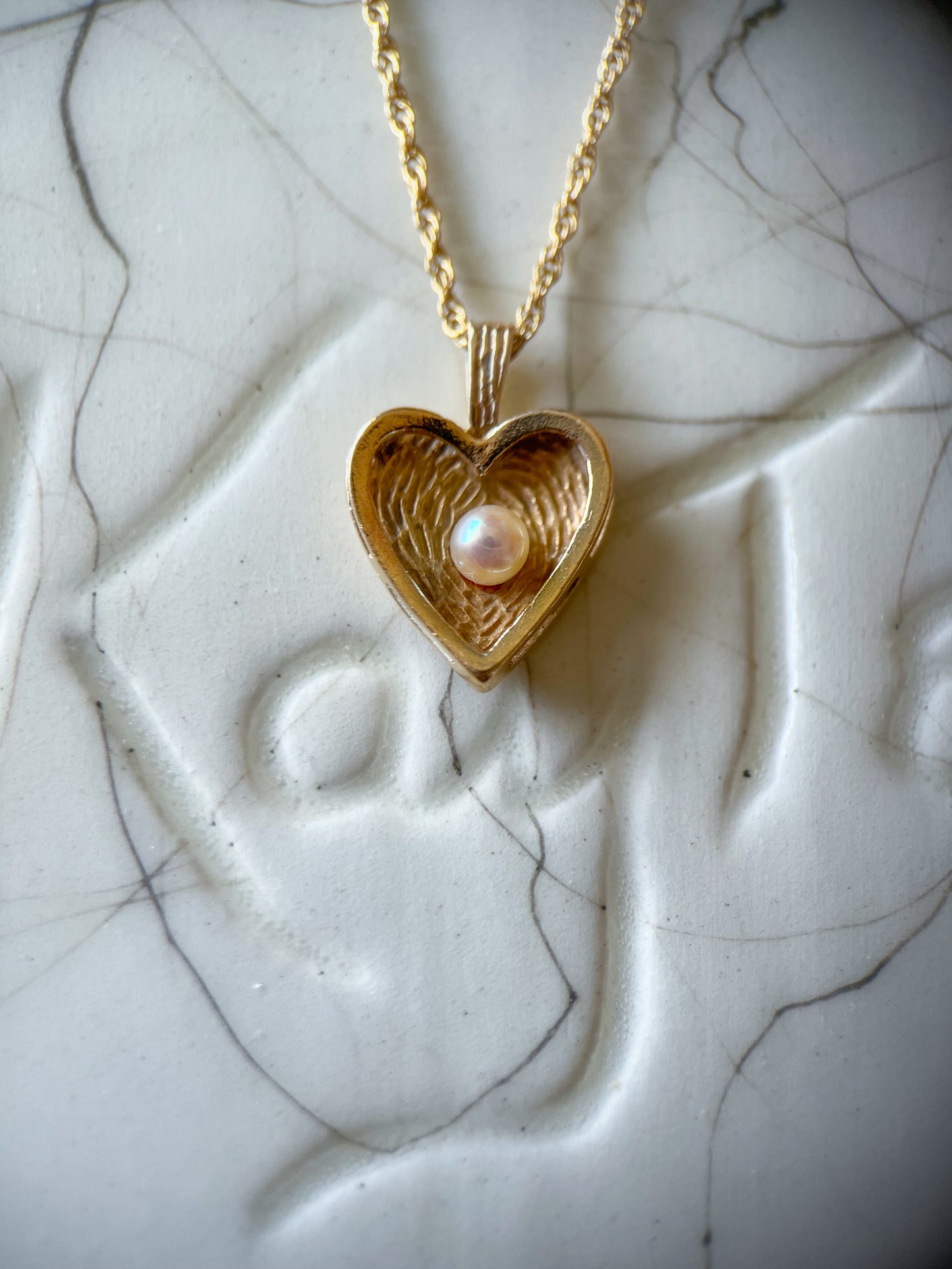 Vintage Pearl and 14k Yellow Gold Heart Charm