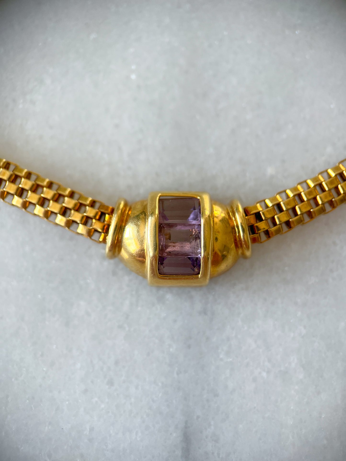 Vintage Panther Chain with Natural Amethyst Accents 14k Yellow Gold 17 Inch Necklace
