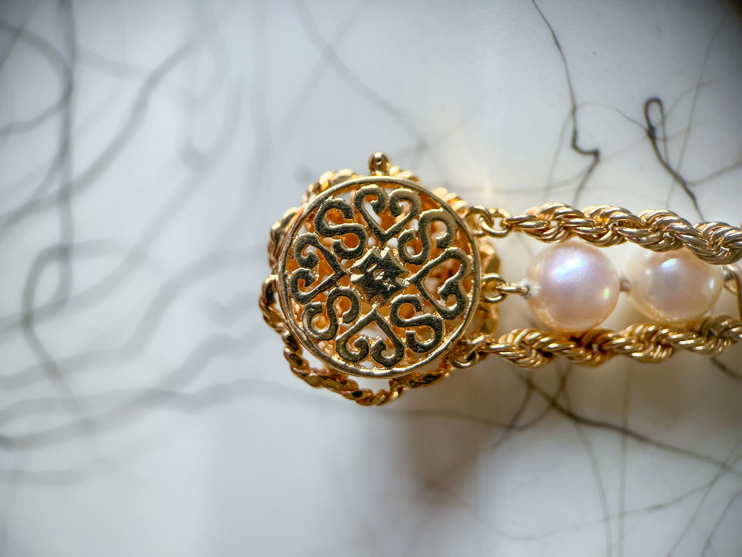 Various Vintage Pearl and Rope Chain 14k Yellow Gold Bracelets