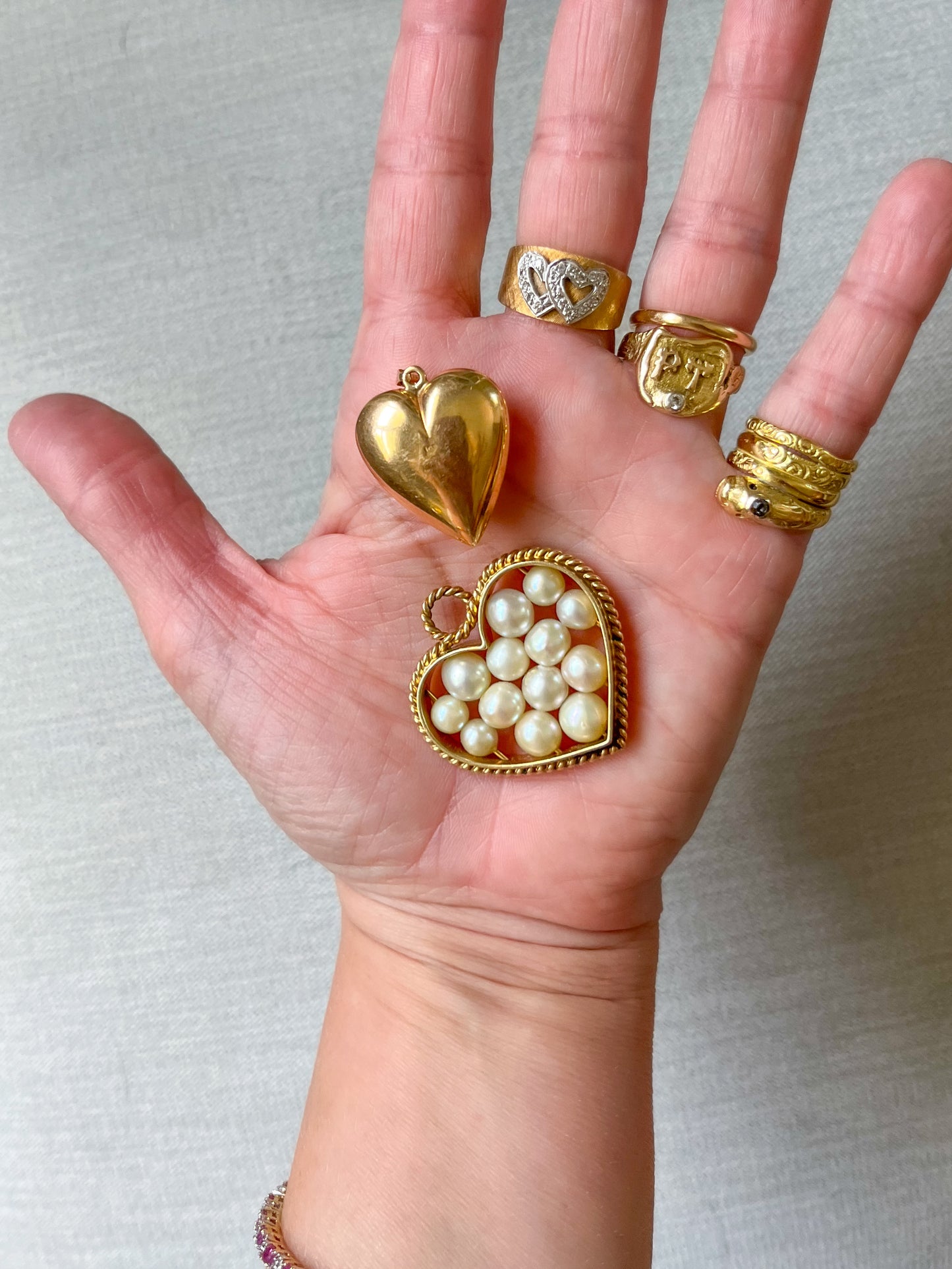 Vintage Large Open Heart with Pearls 14k Yellow Gold Charm