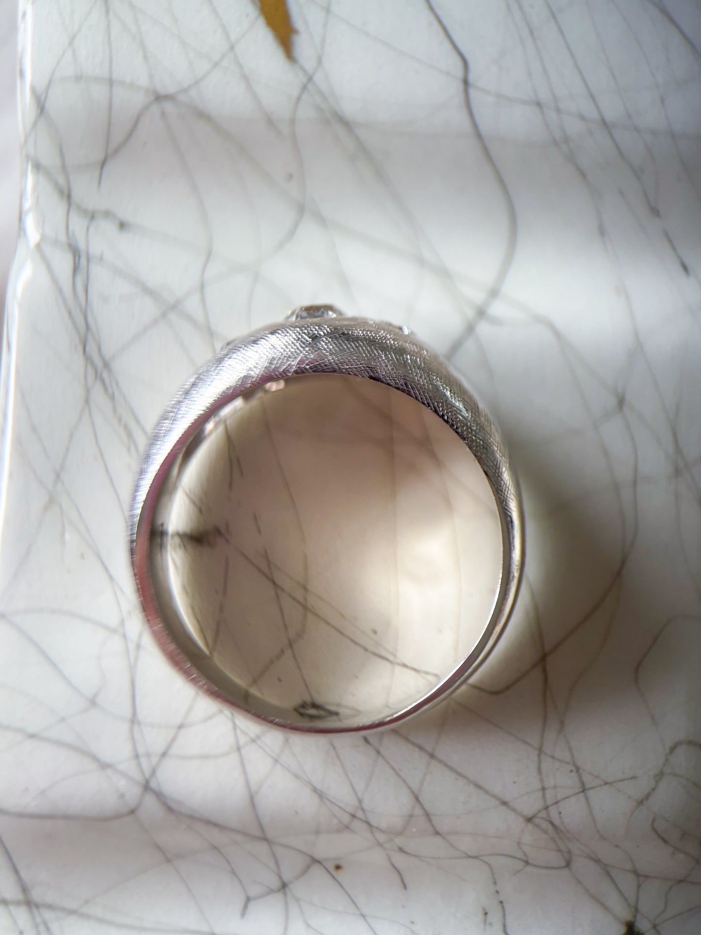 Vintage Natural Diamond Three Stone 14k White Gold Mens Ring