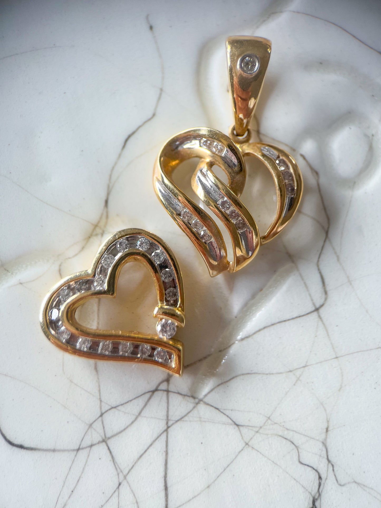 Vintage Natural Diamond Hearts 14k Yellow Gold Charms