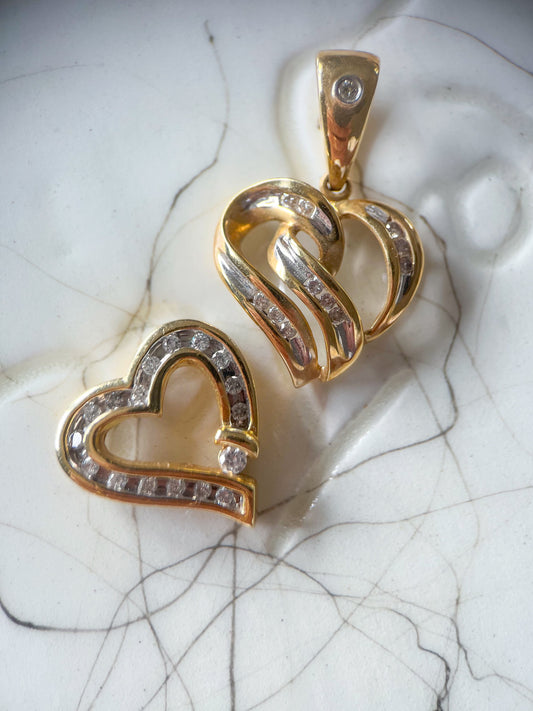 Vintage Natural Diamond Hearts 14k Yellow Gold Charms