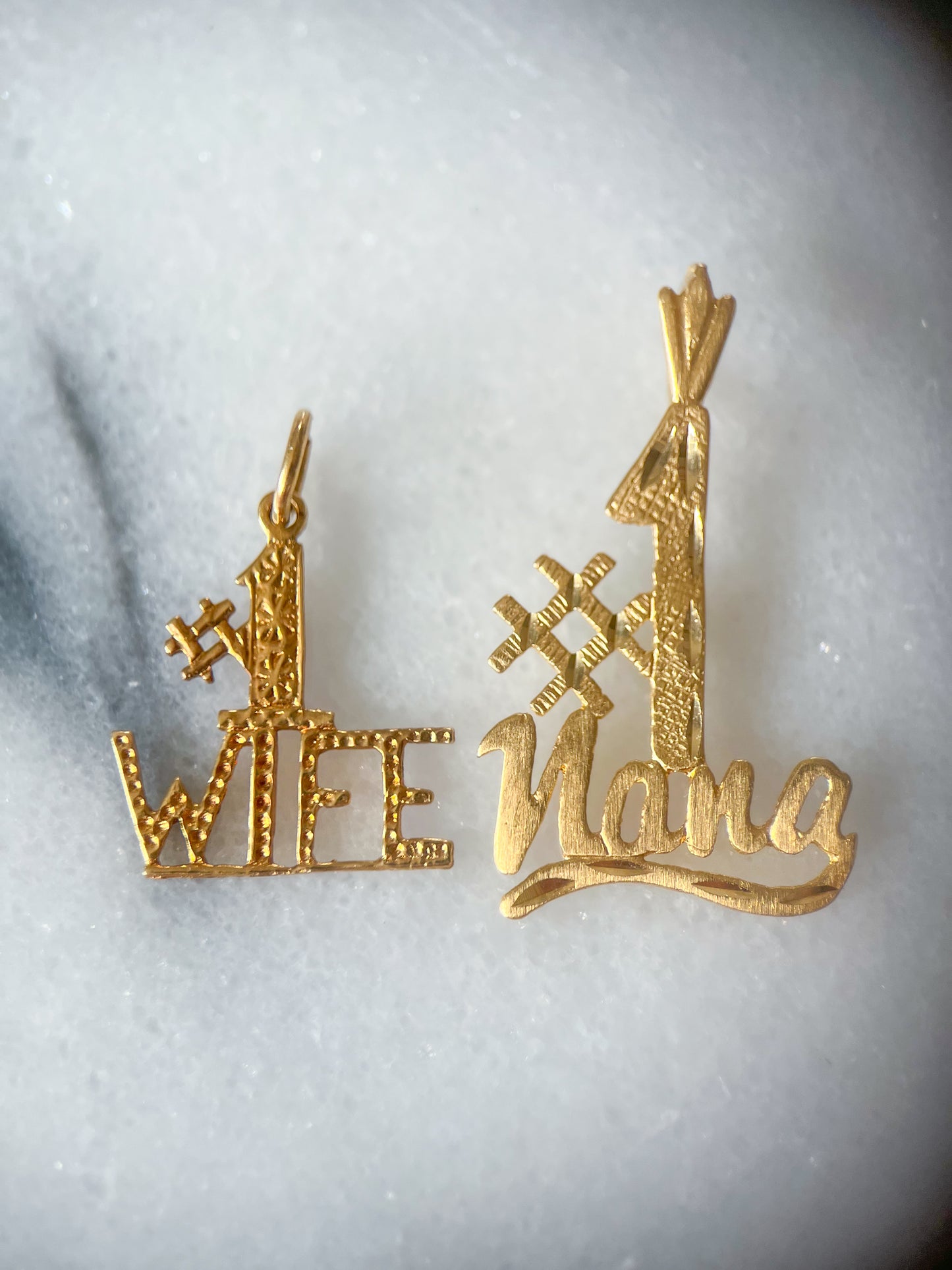 Various Vintage Charms "#1 Wife", "#1 Nana" 14k Yellow Gold Charms