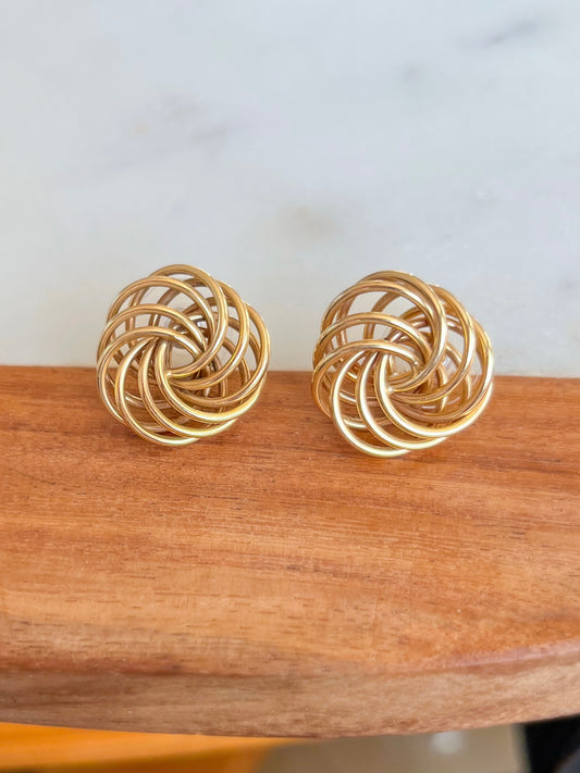 Vintage Large Knot 14k Yellow Gold Stud Earrings, circa 1980s
