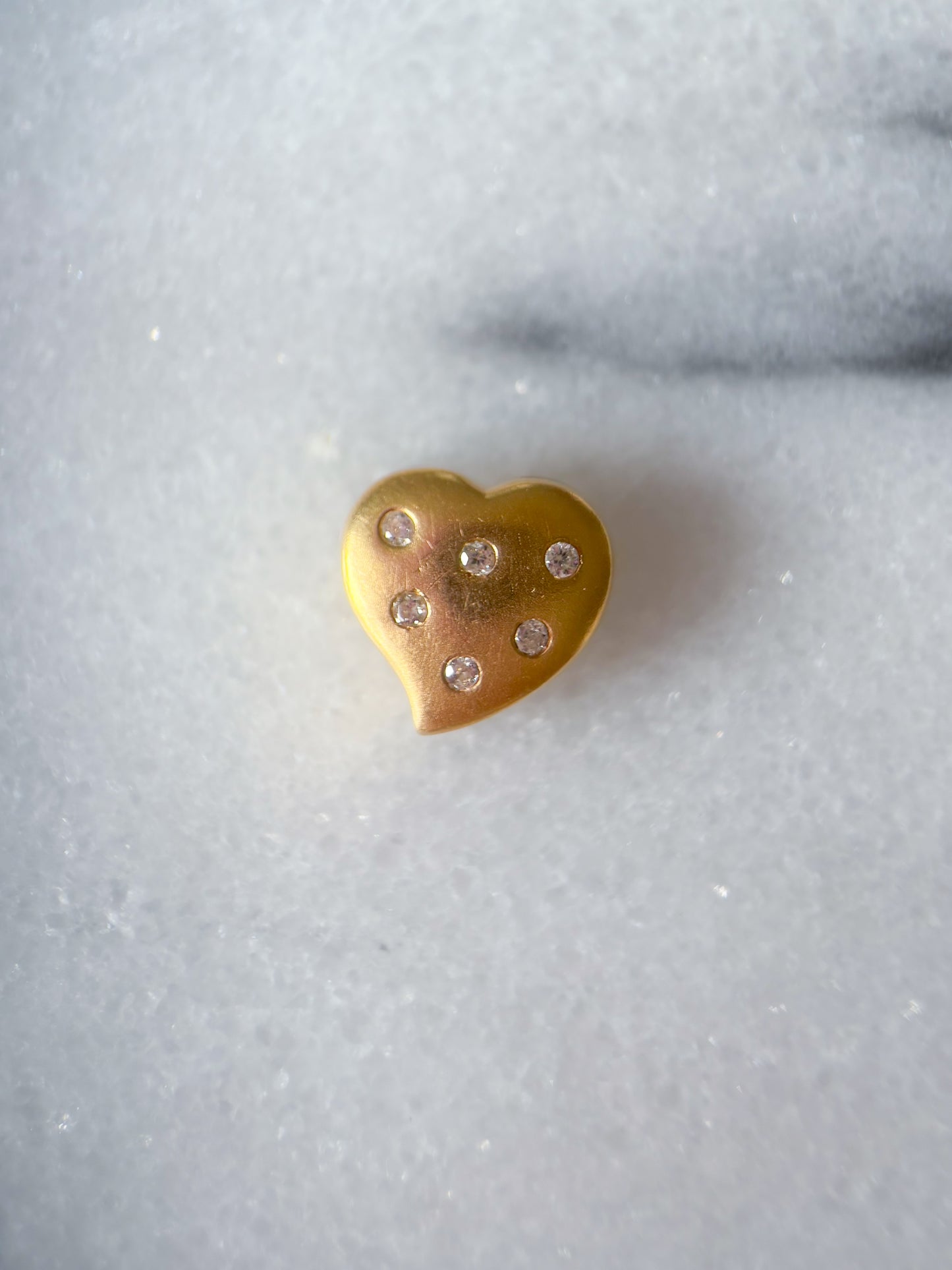 Vintage Natural Diamond Matte Heart 14k Yellow Gold Charm Slider