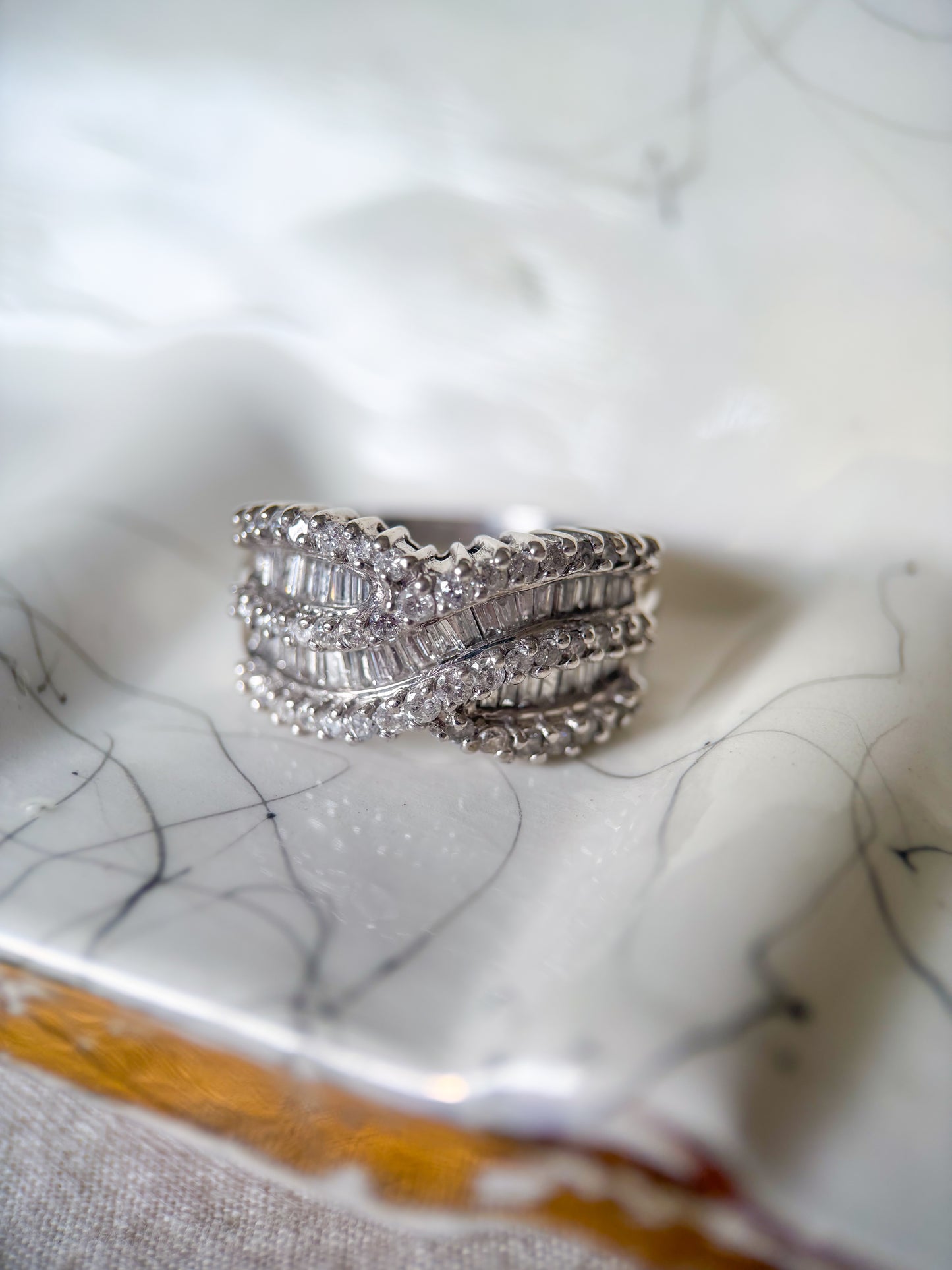 Vintage Natural Diamond Cross 14k White Gold Ring