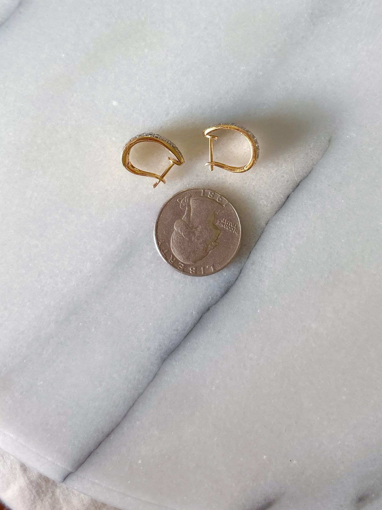 Natural Diamond Oval Hoop 14k Yellow Gold Earrings