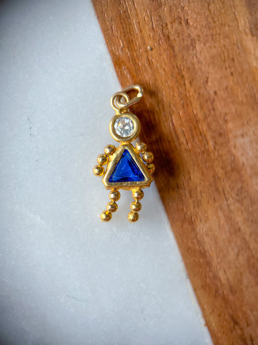 Vintage Blue Girl Birthstone 14k Yellow Gold Charm