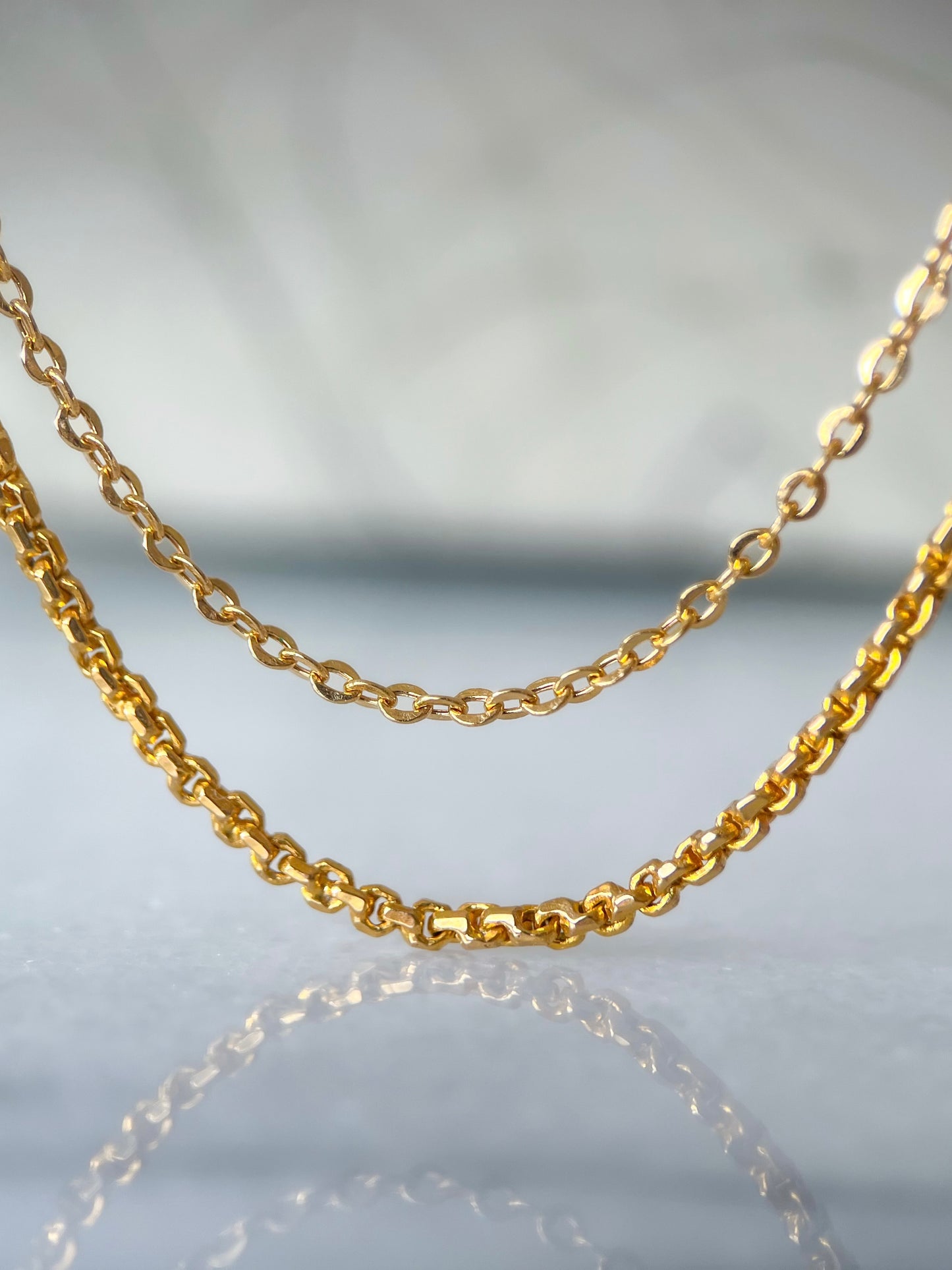 Vintage 18k Yellow Gold Cable (16 Inch) and 22k Yellow Gold Rolo (19 Inch) Chains