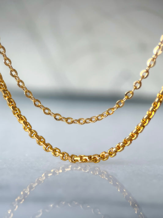 Vintage 18k Yellow Gold Cable (16 Inch) and 22k Yellow Gold Rolo (19 Inch) Chains