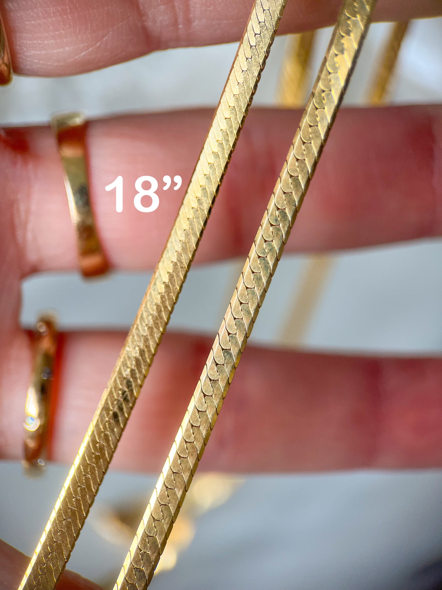 Vintage Herringbone Chain Necklaces 14k Yellow Gold - Two Lengths
