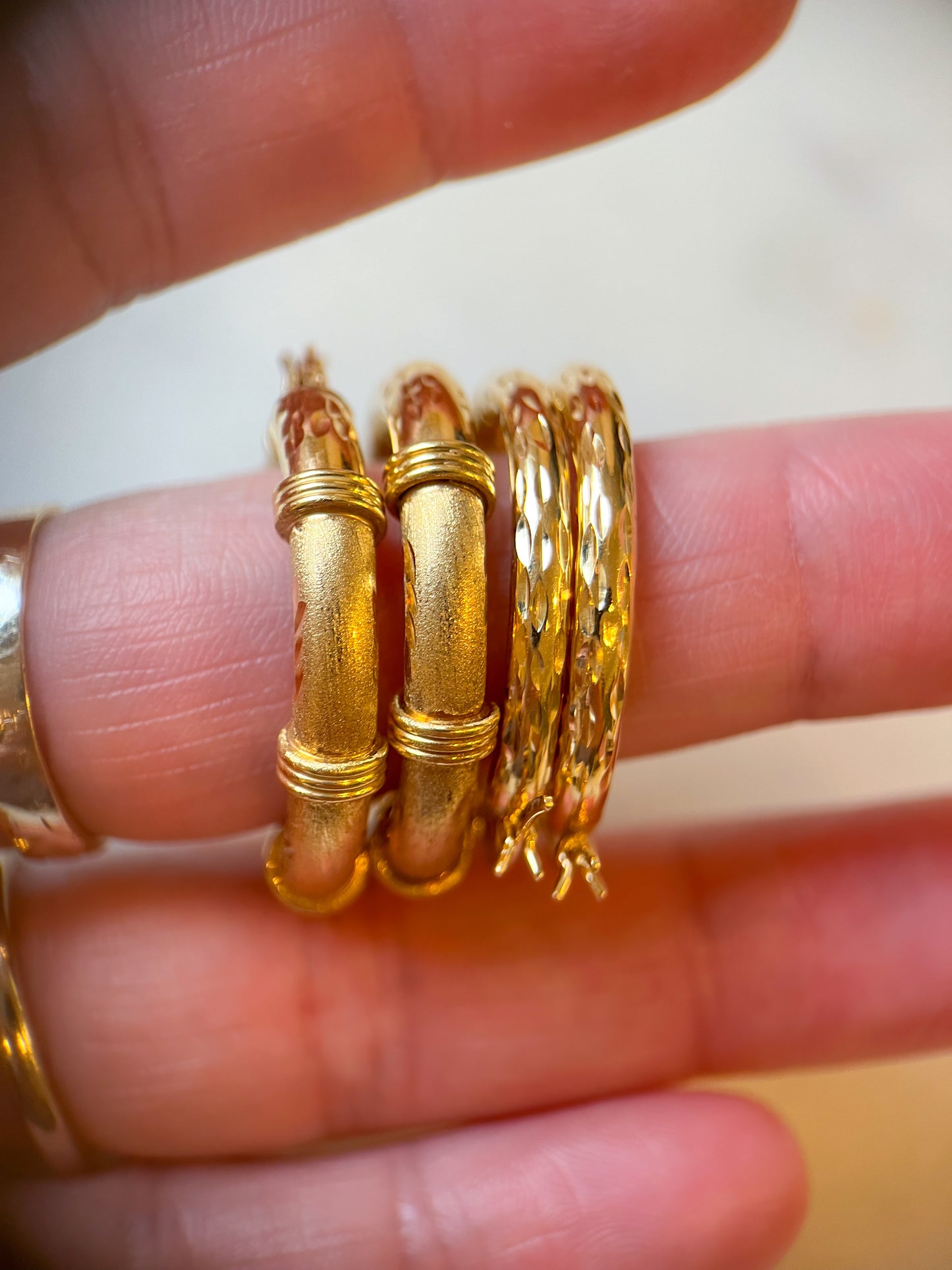 14k Yellow Gold Decorative Tube Hoop Earrings - Two sizes