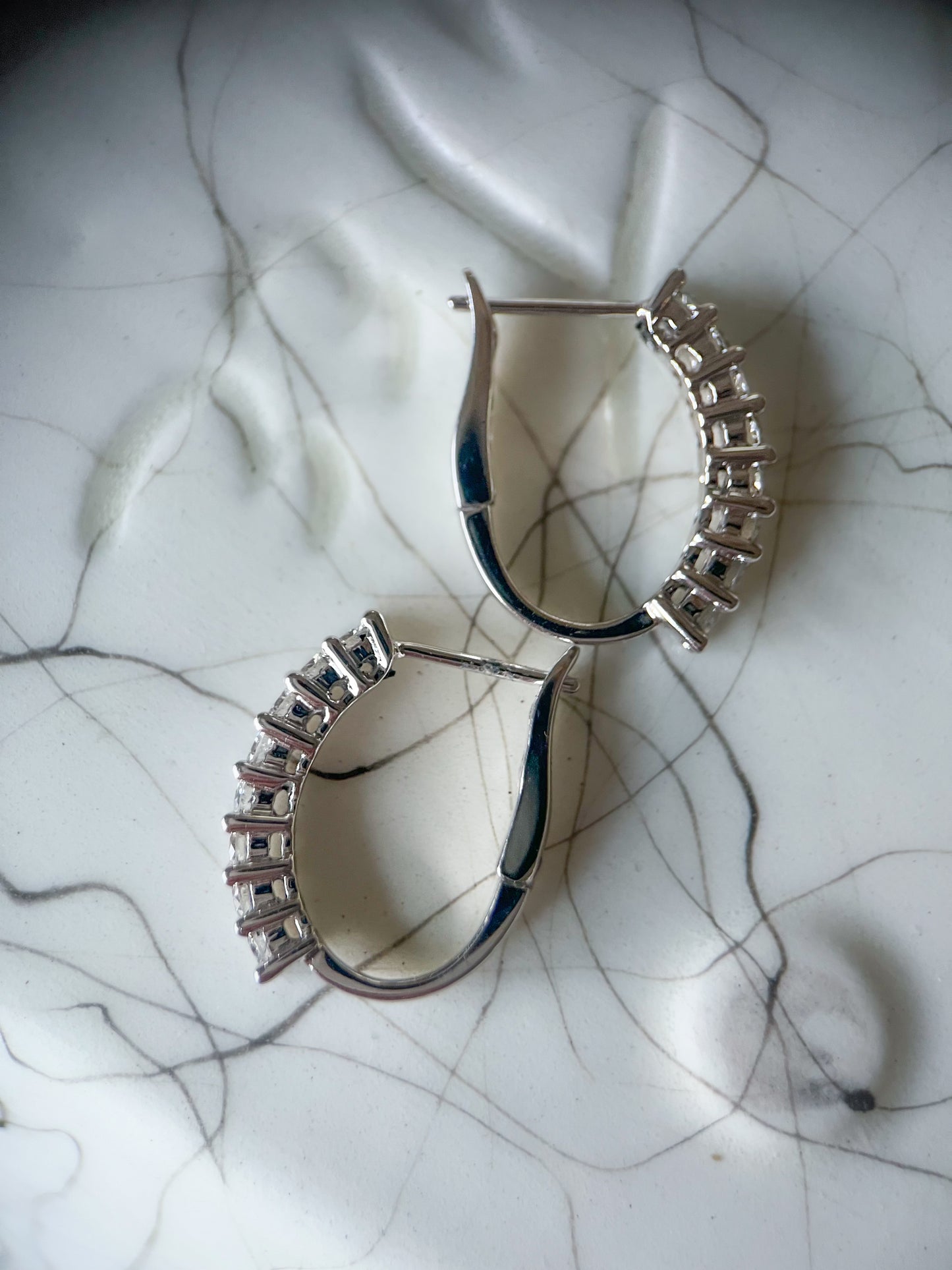 Natural Diamond 14k White Gold Half Hoop Earrings