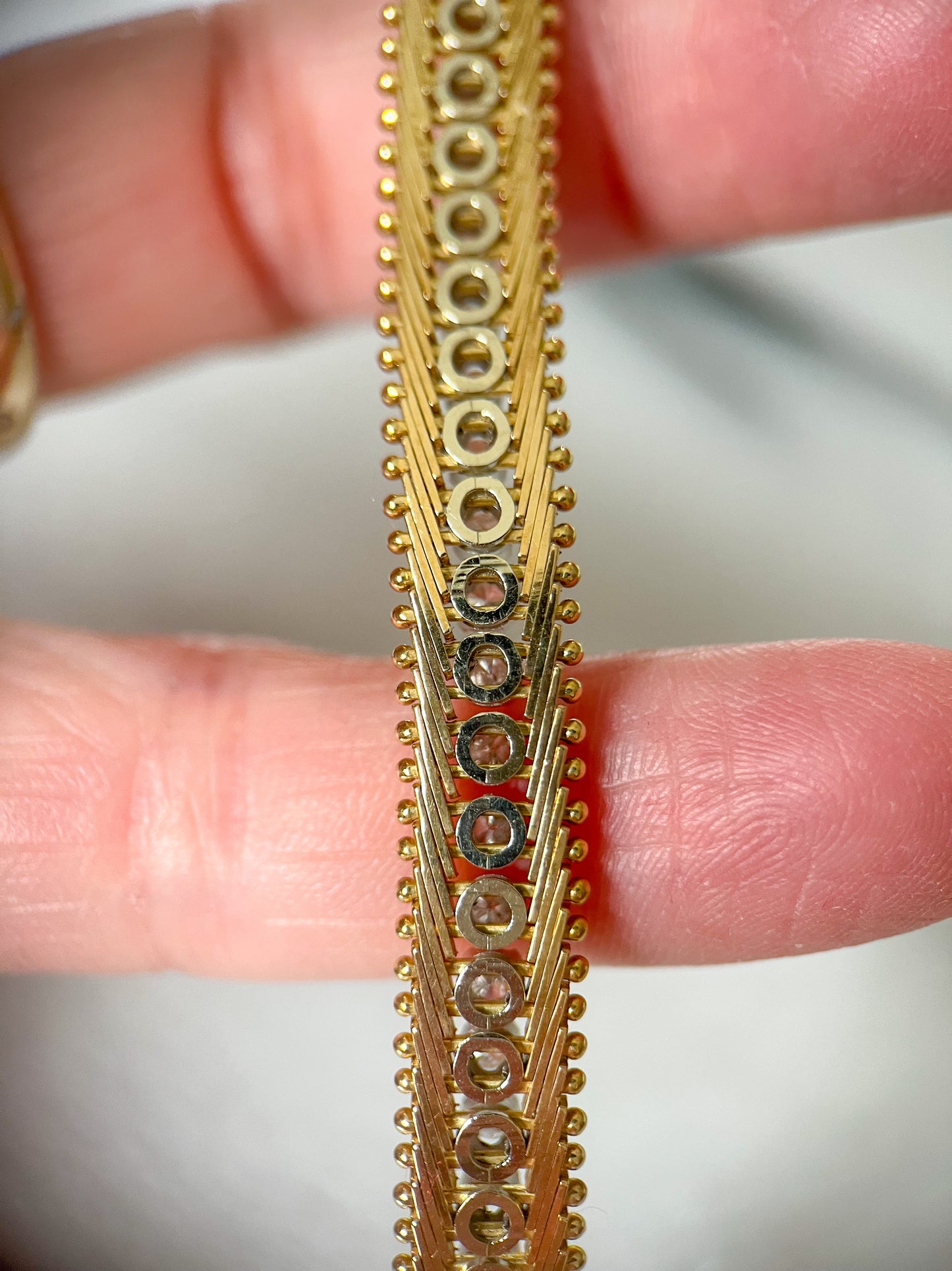 Vintage Natural Diamond 14k Yellow Gold 7.25 Inch Bracelet