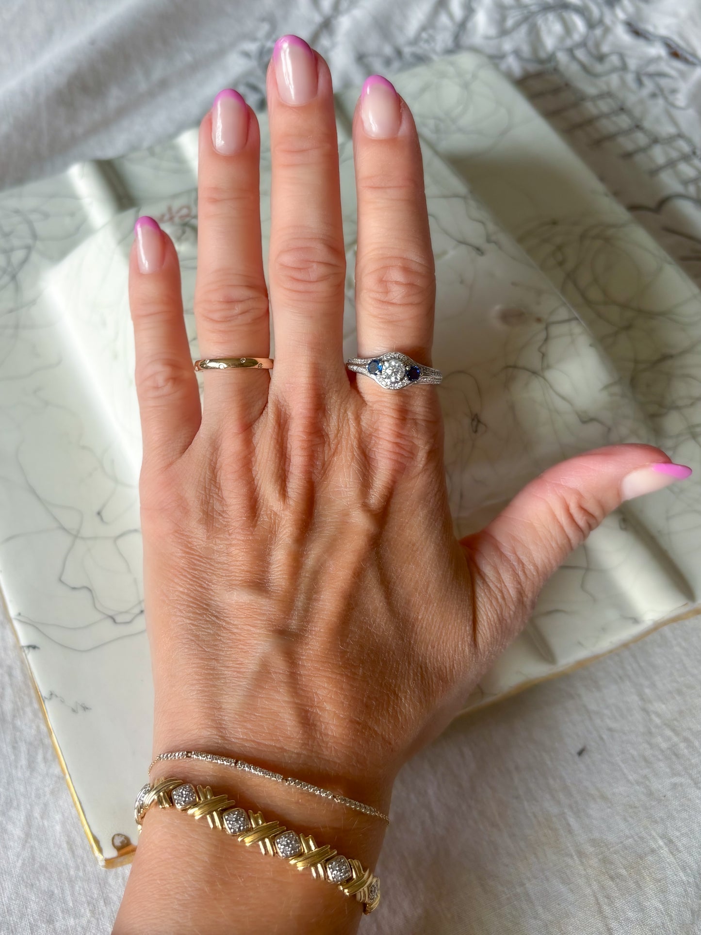 Vintage Natural Diamond and Natural Sapphire 14k White Gold Ring
