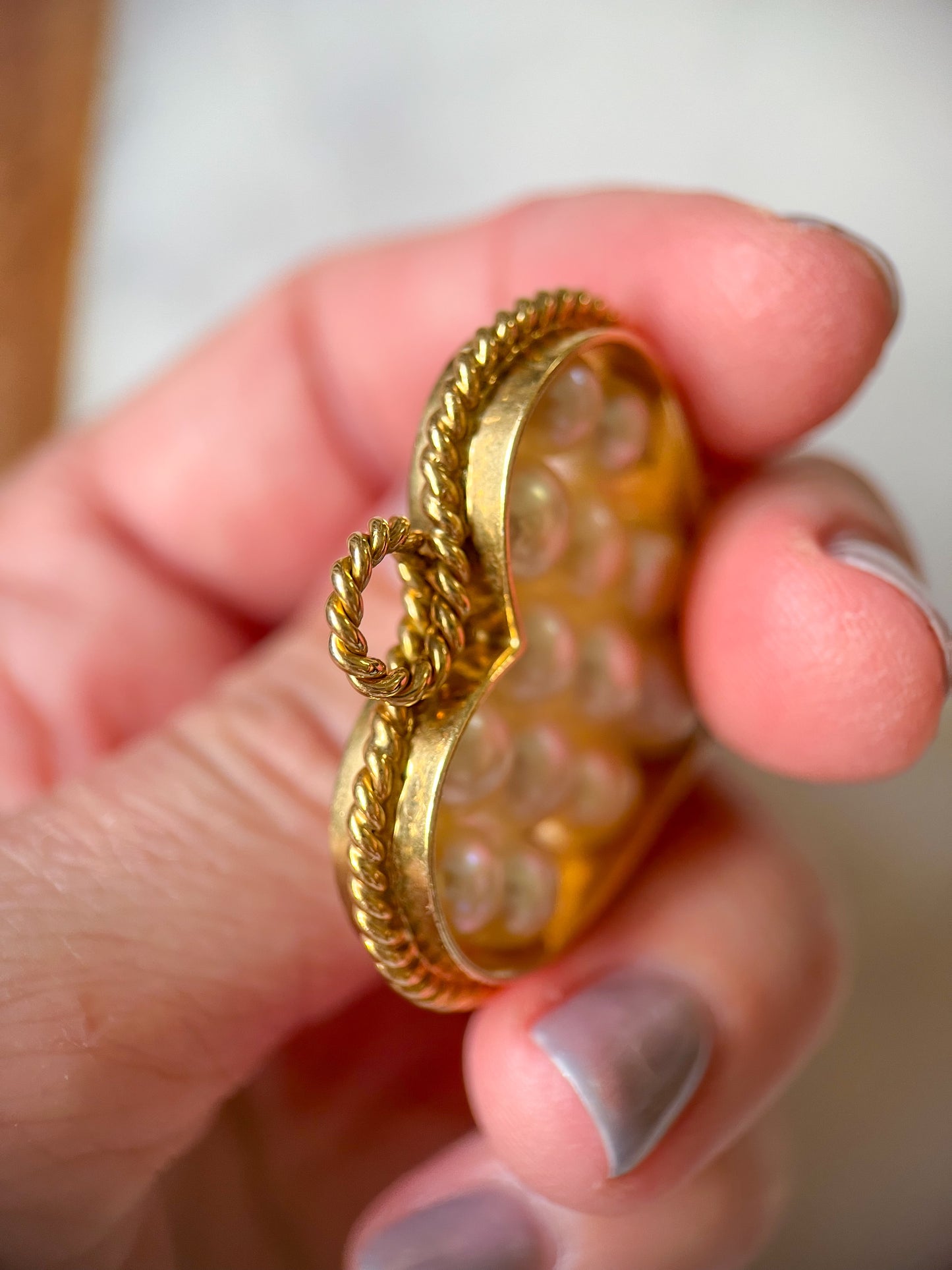 Vintage Large Open Heart with Pearls 14k Yellow Gold Charm