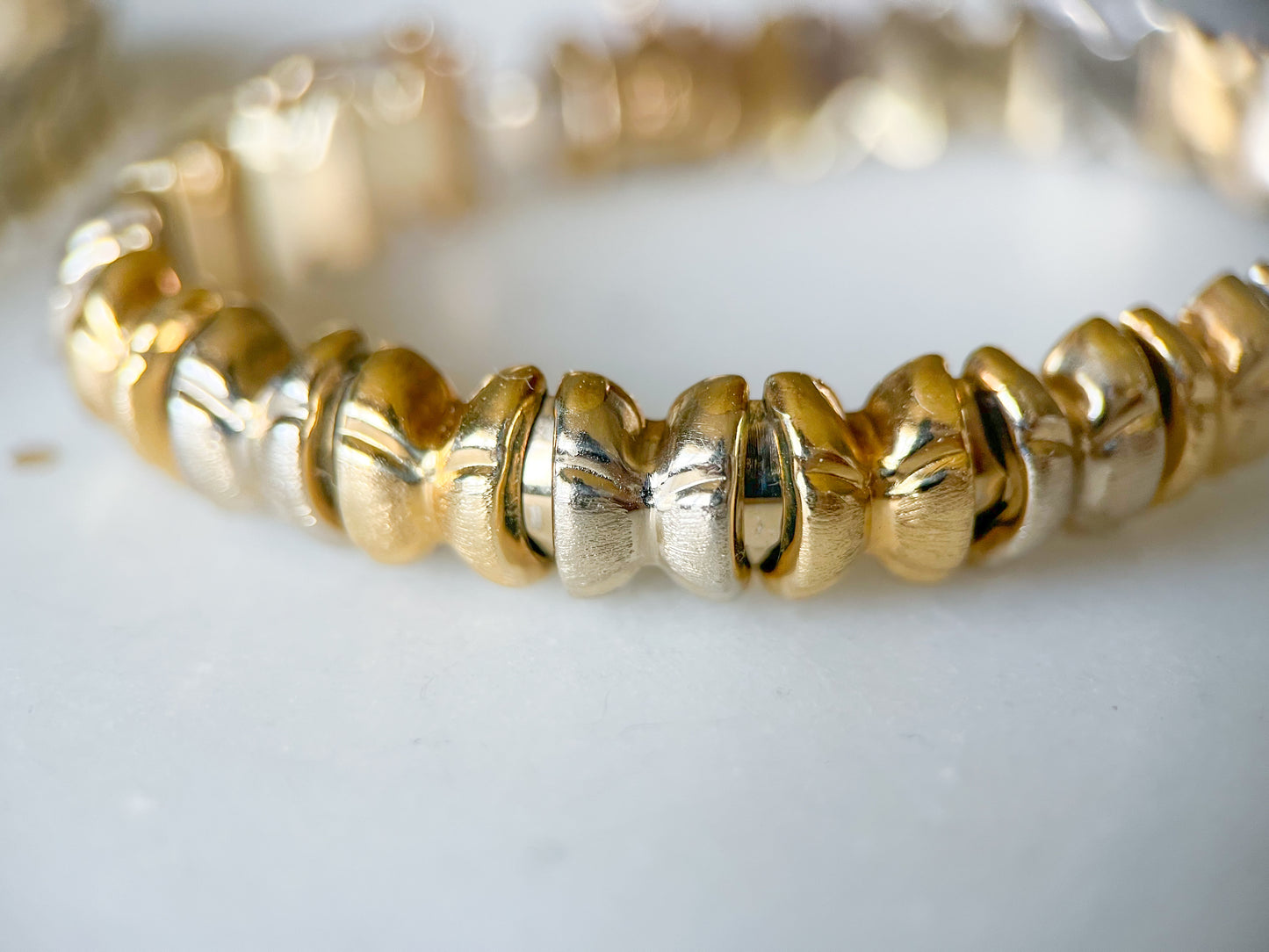 Vintage 14k White Gold and Yellow Gold Two Toned Flat Link and Chunky Bracelets