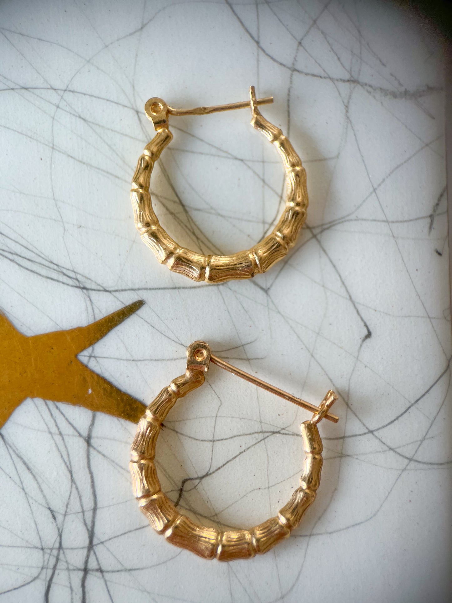 Vintage Bamboo 14k Yellow Gold Hoop Earrings