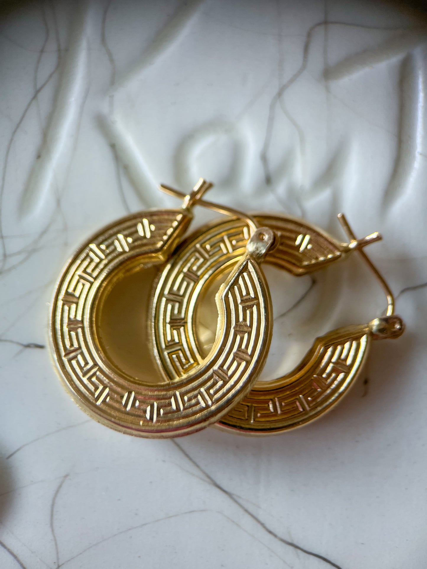 Greek Style Chunky 10k Yellow Gold Hoop Earrings