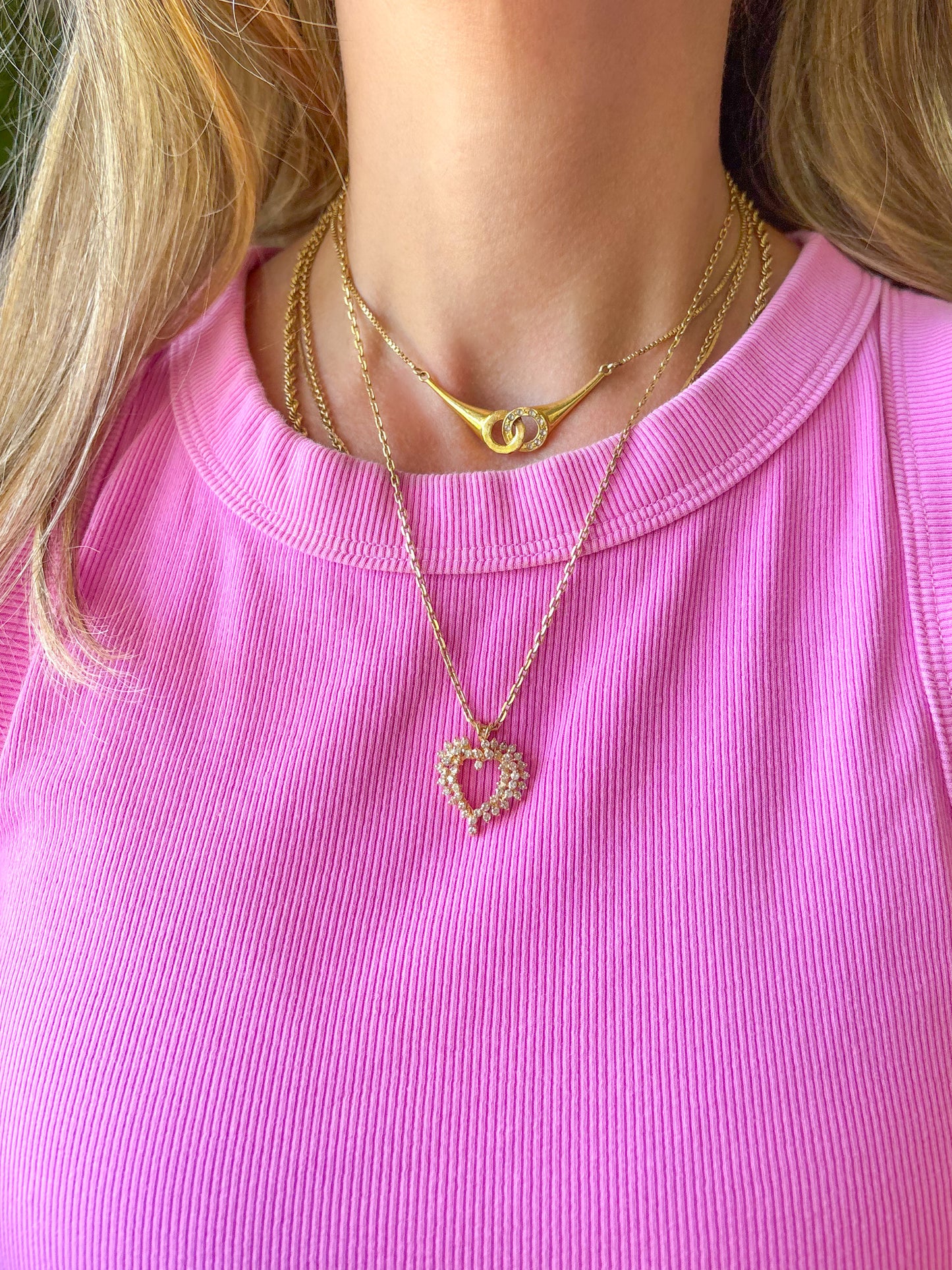 Vintage Natural Diamond Open Heart 14k Yellow Gold Charm