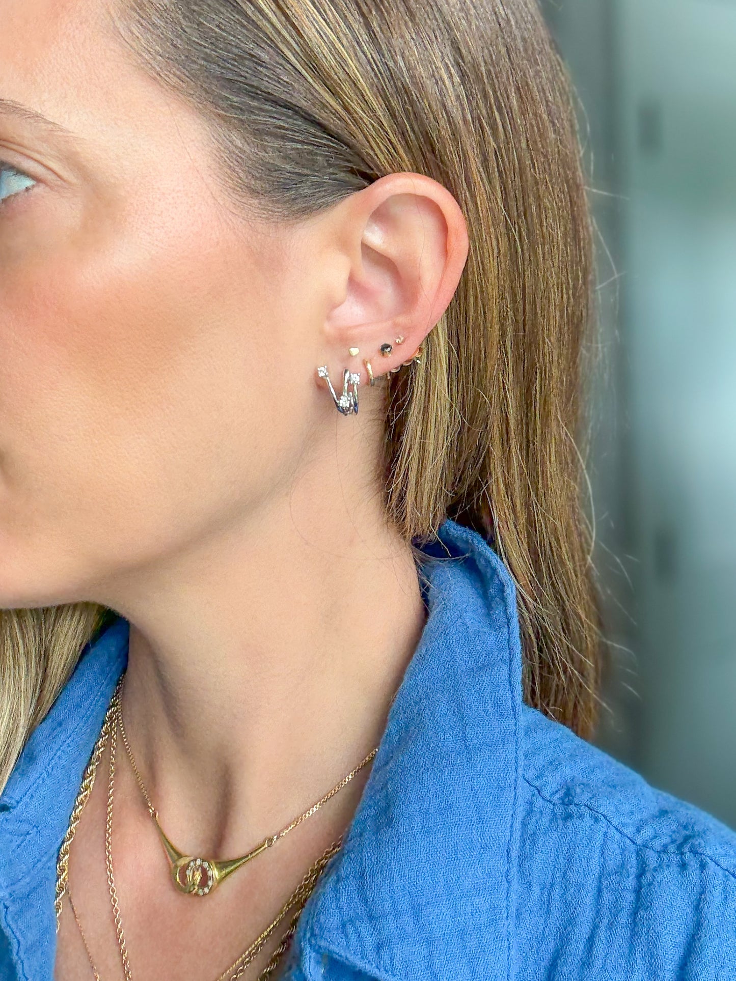 18k White Gold 3 Natural Diamond Burst Earrings