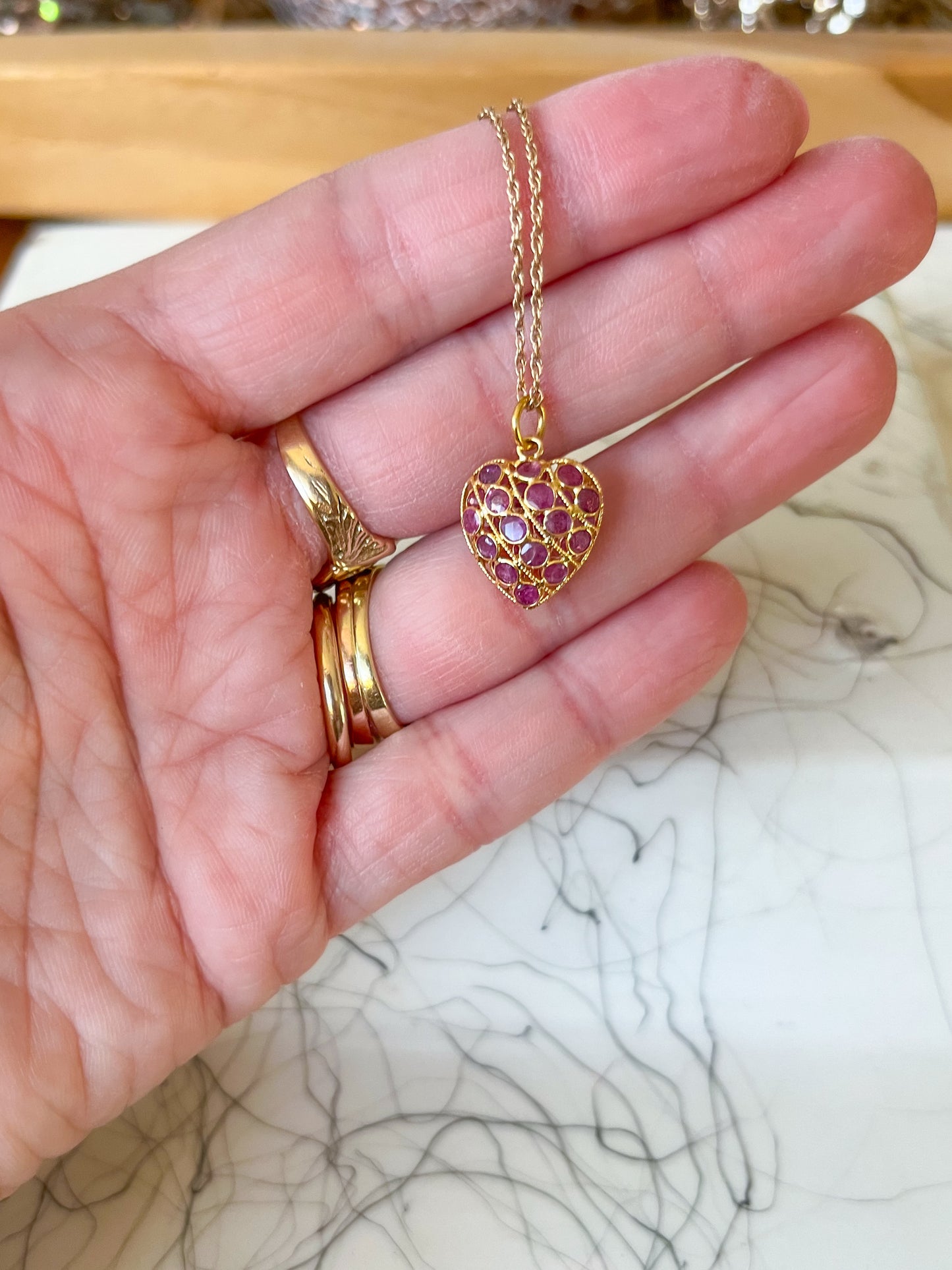 Vintage Natural Sapphire Puffy Star and Vintage Ruby Puffy Heart 18k Yellow Gold Charms, Circa 1990's